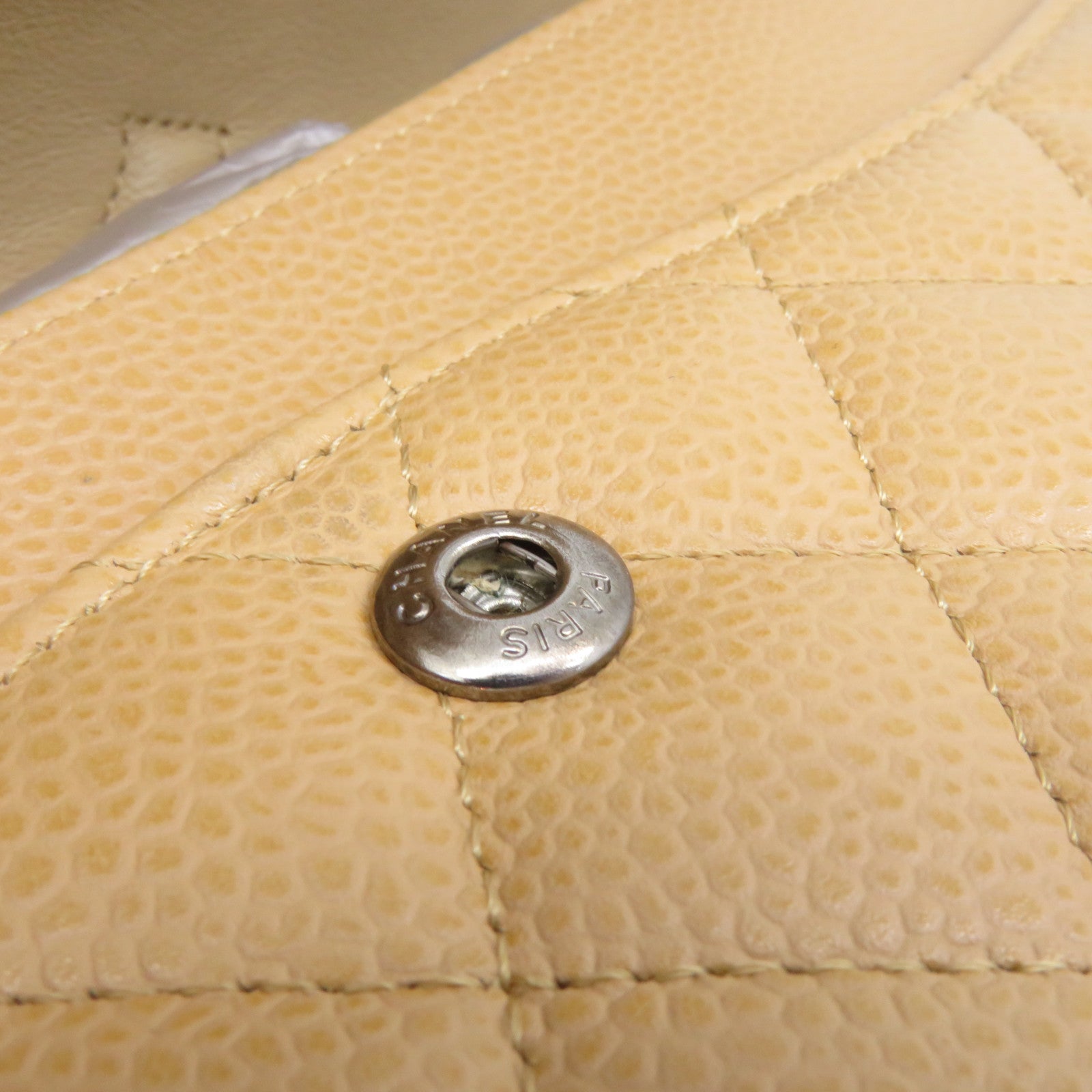 CHANEL Rhombus Caviar Leather Classic Chain Shoulder Bag Silver Buckle Chain Belt Shoulder Bag Light Brown