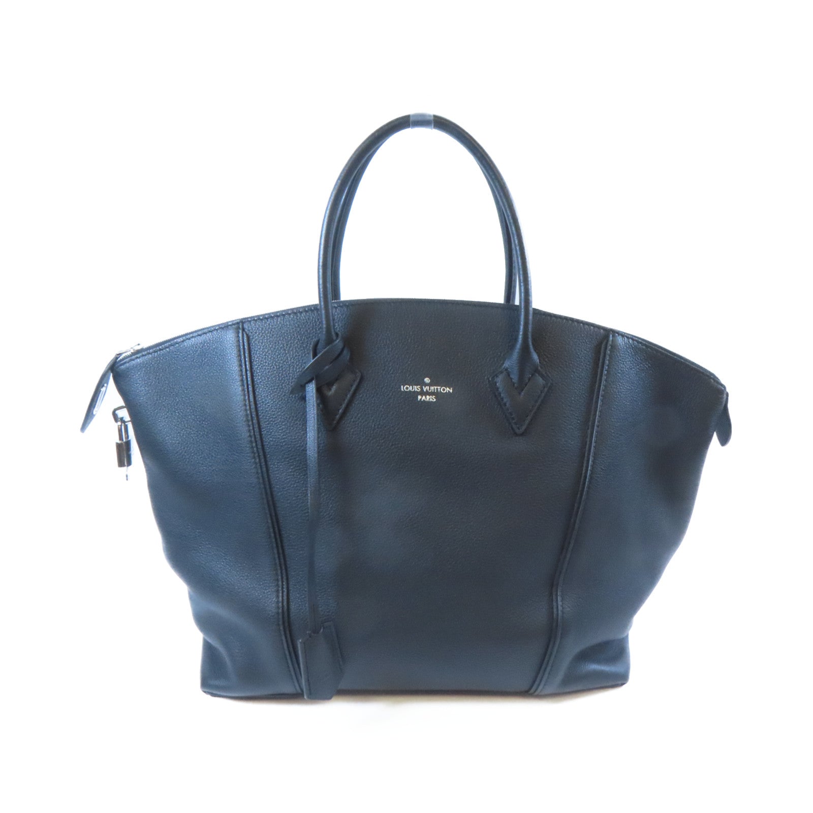 LOUIS VUITTON 【激減優惠】牛皮皮革Lockit MM銀扣手挽袋黑色