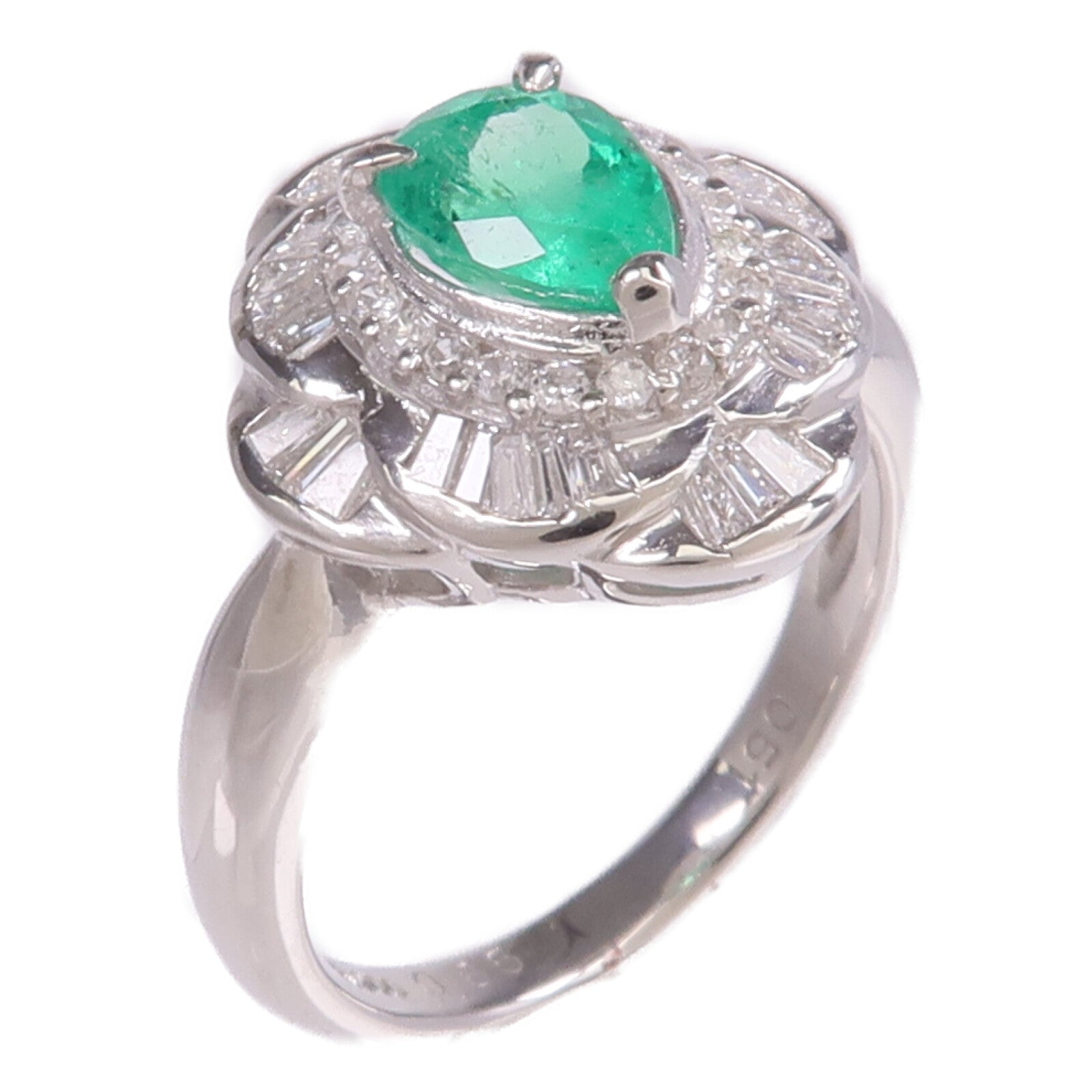 JEWELRY PT900鉑金Emerald Diamond Ring綠寶石/鑽石戒指US#6.25