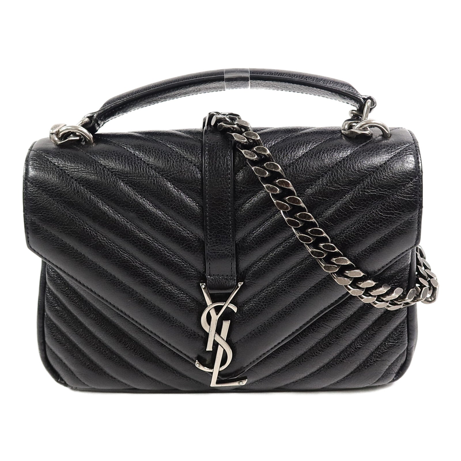 YVES SAINT LAURENT 牛皮皮革College Medium鏈帶手挽肩背兩用袋