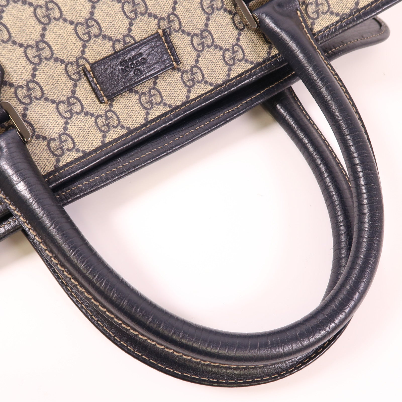 GUCCI GG SHW Tote Bag Handbag 145843 Coated Canvas Beige/Navy