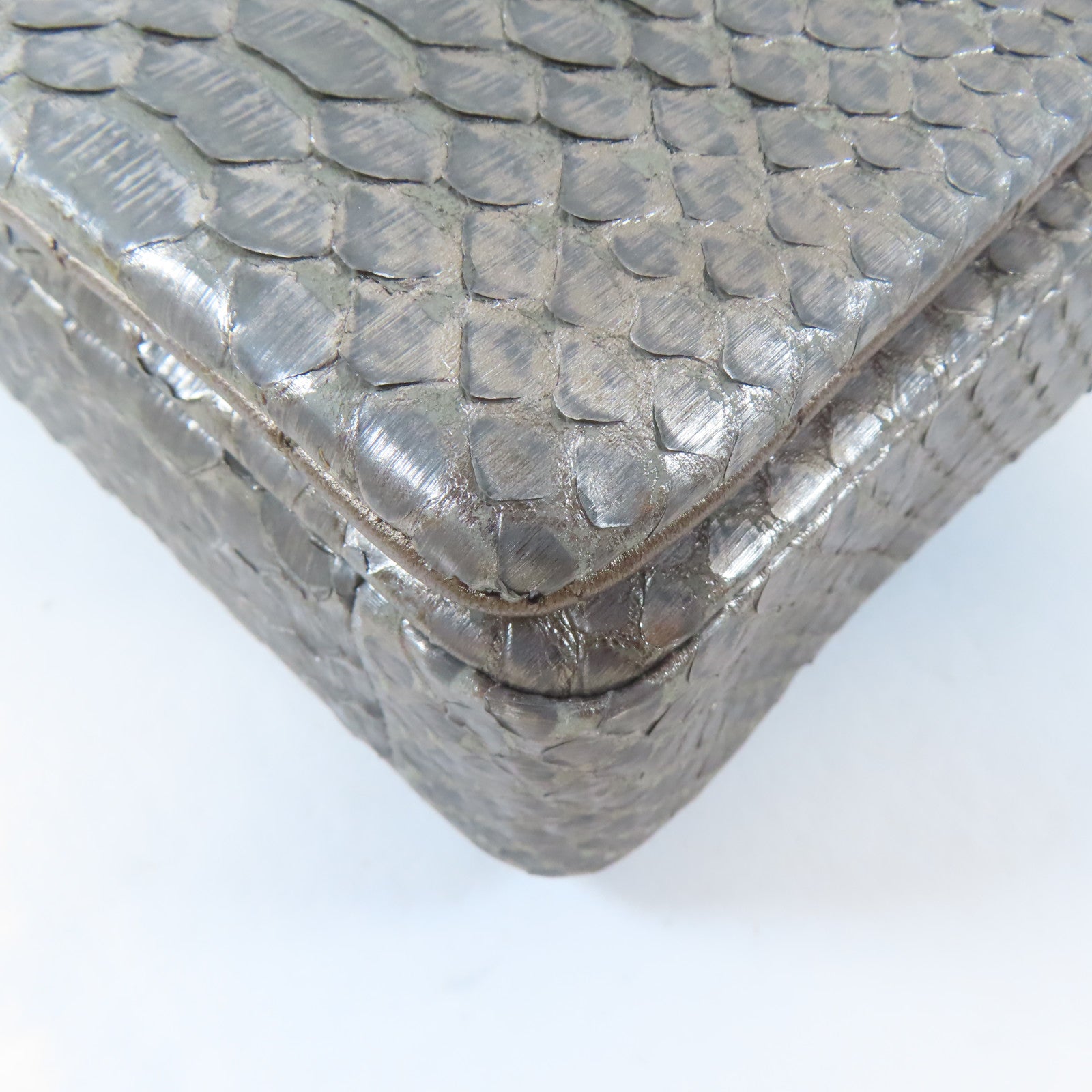 CHANEL 蛇皮皮革Chain Shoulder Bag銀扣鏈帶肩背袋銀色