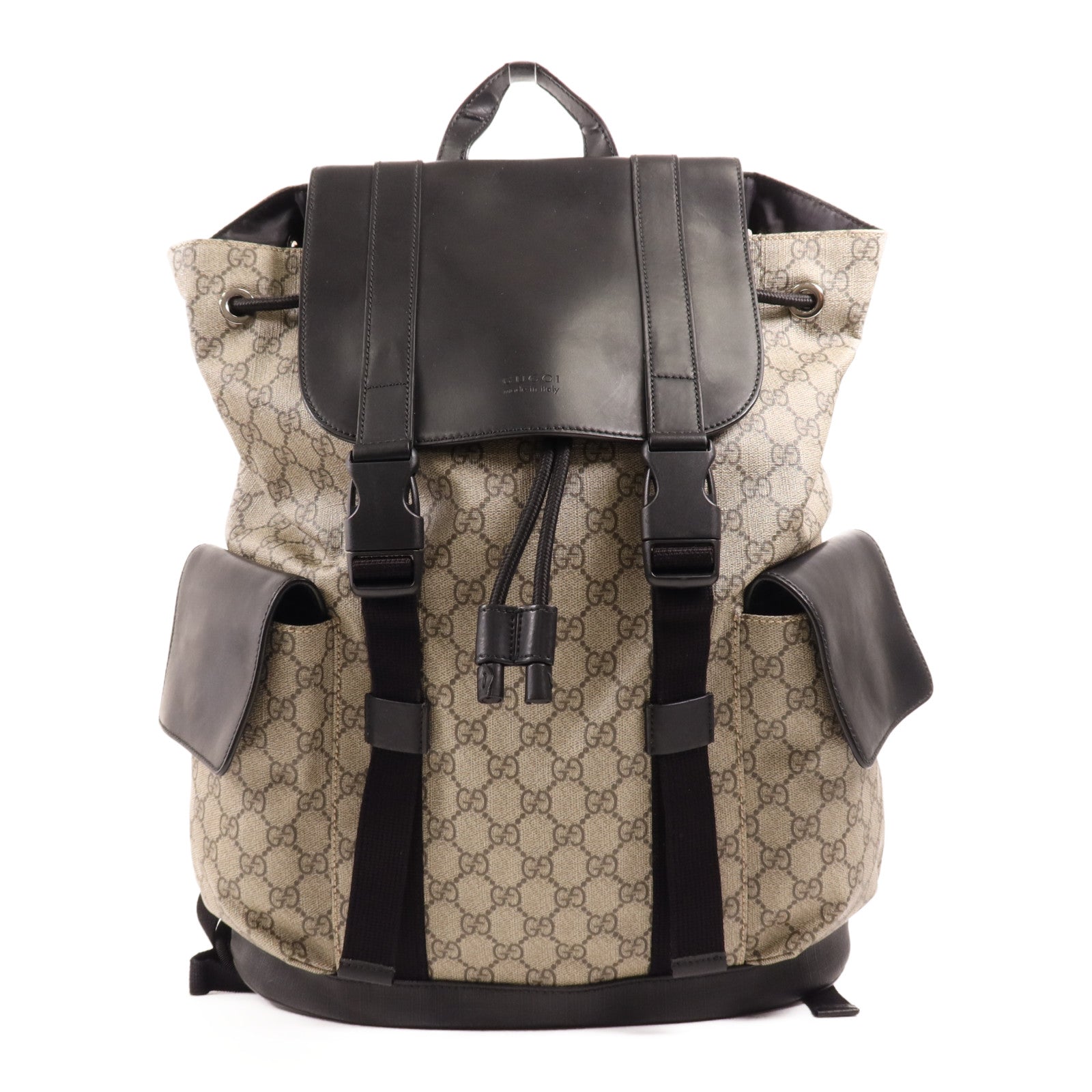 GUCCI 塗層帆布/皮革Supreme Backpack銀扣背包