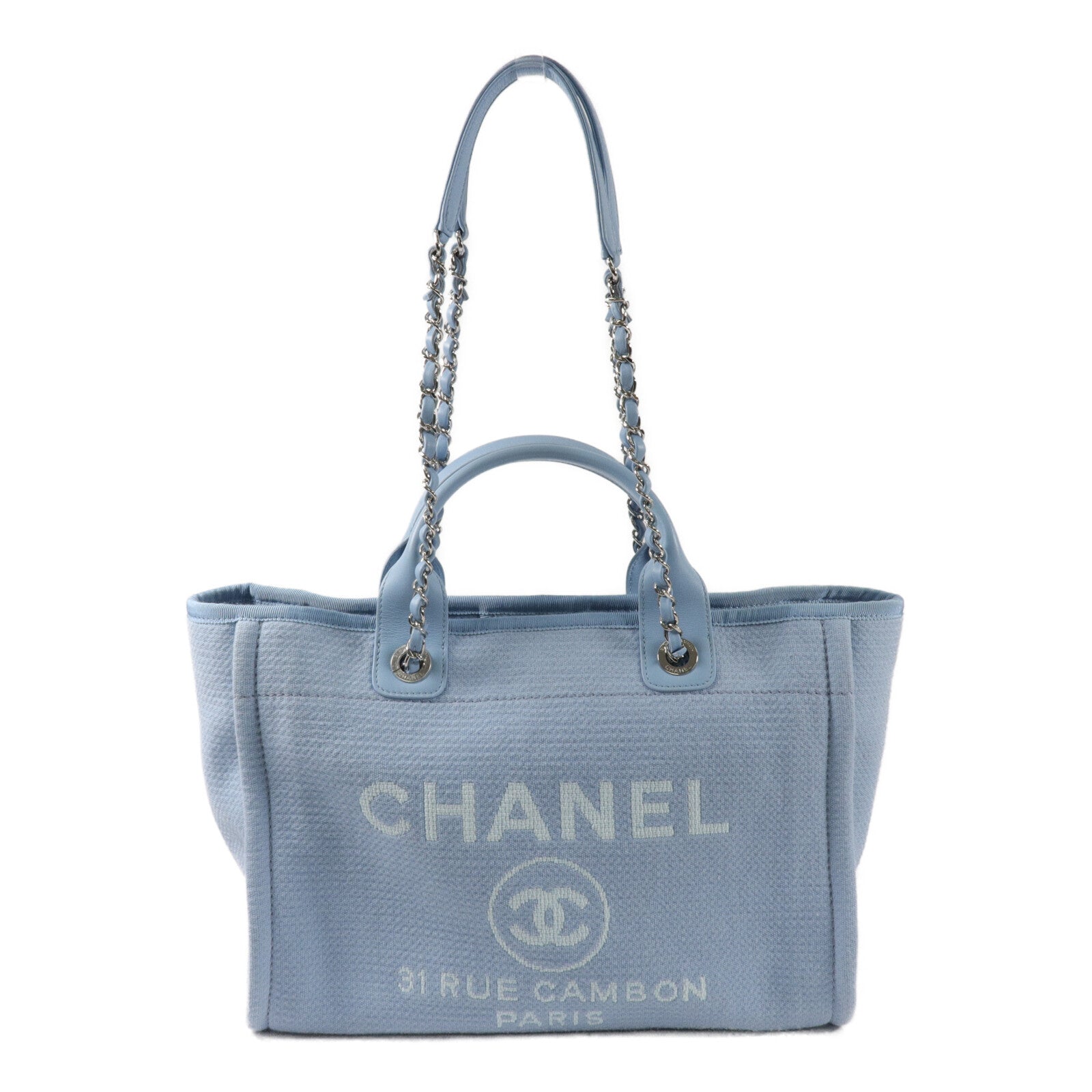 CHANEL 帆布Deauville Tote鏈帶手挽肩背兩用袋