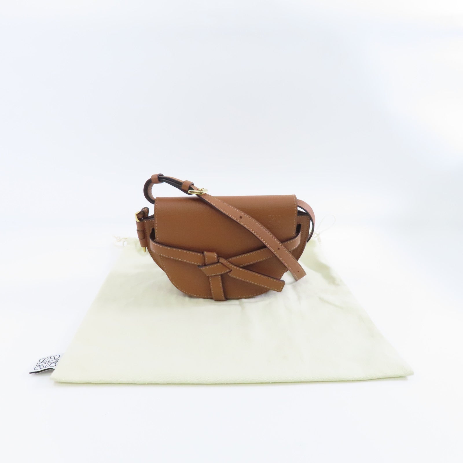 LOEWE 牛皮皮革Mini Gate金扣肩背袋棕色