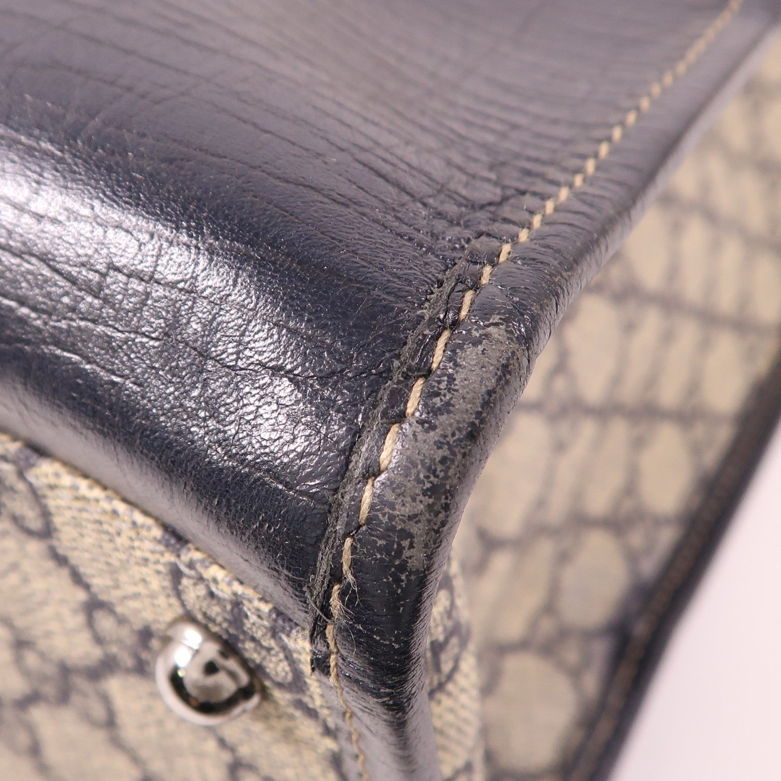 GUCCI GG SHW Tote Bag Handbag 145843 Coated Canvas Beige/Navy