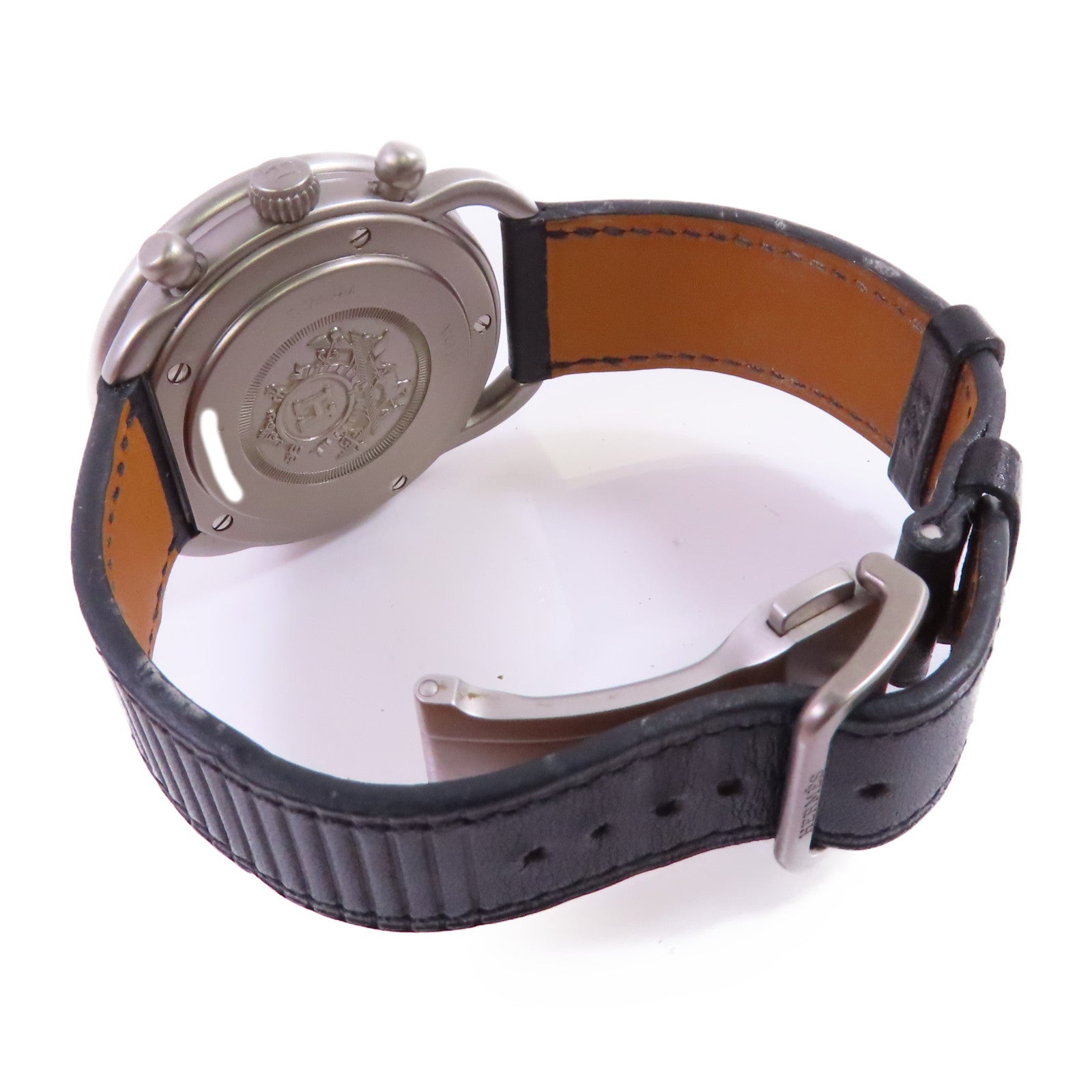 HERMES Arceau Chrono Titane Watch鈦金屬/皮帶自動機芯手錶黑色