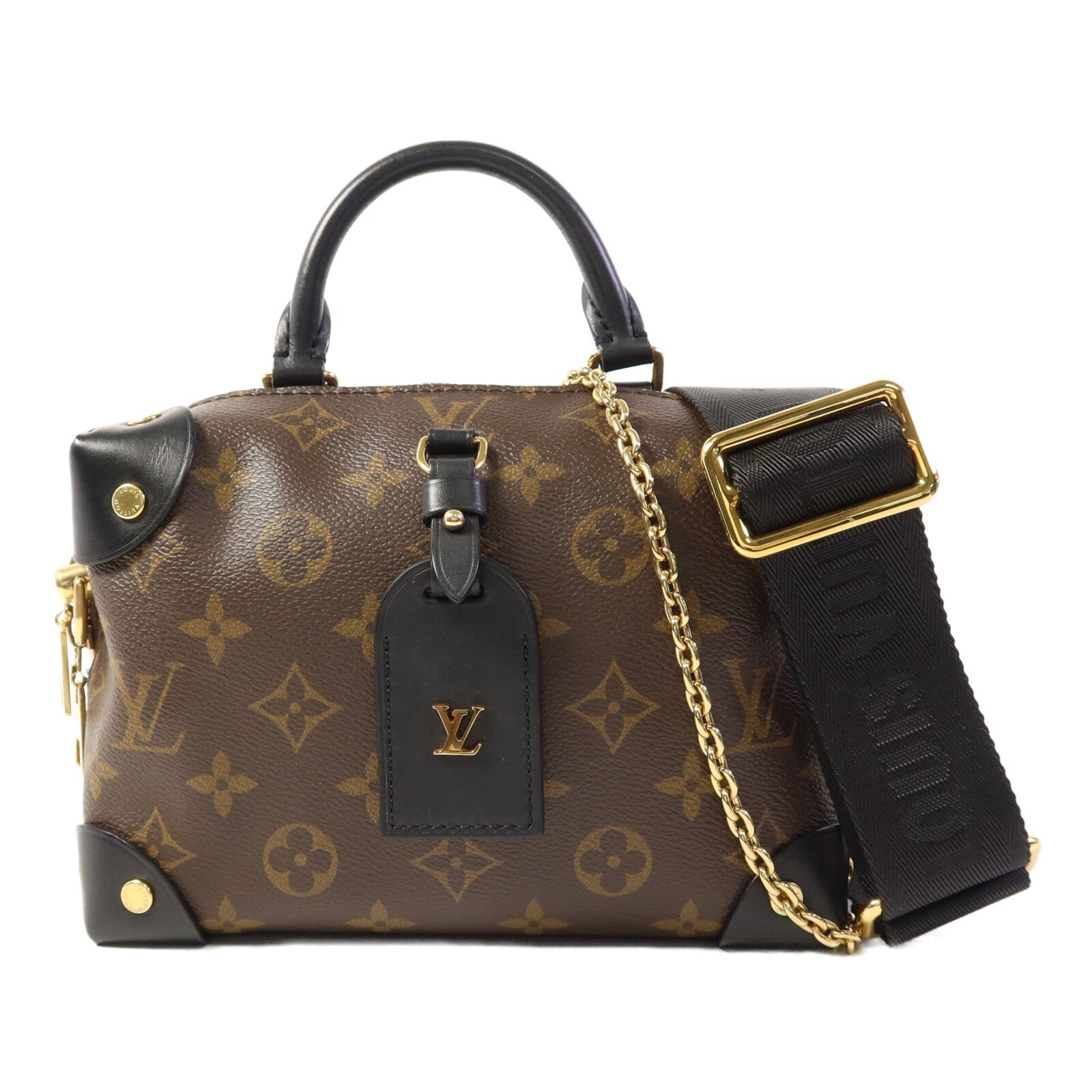 LOUIS VUITTON Monogram Petite Malle Souple金扣手挽肩背兩用袋棕色