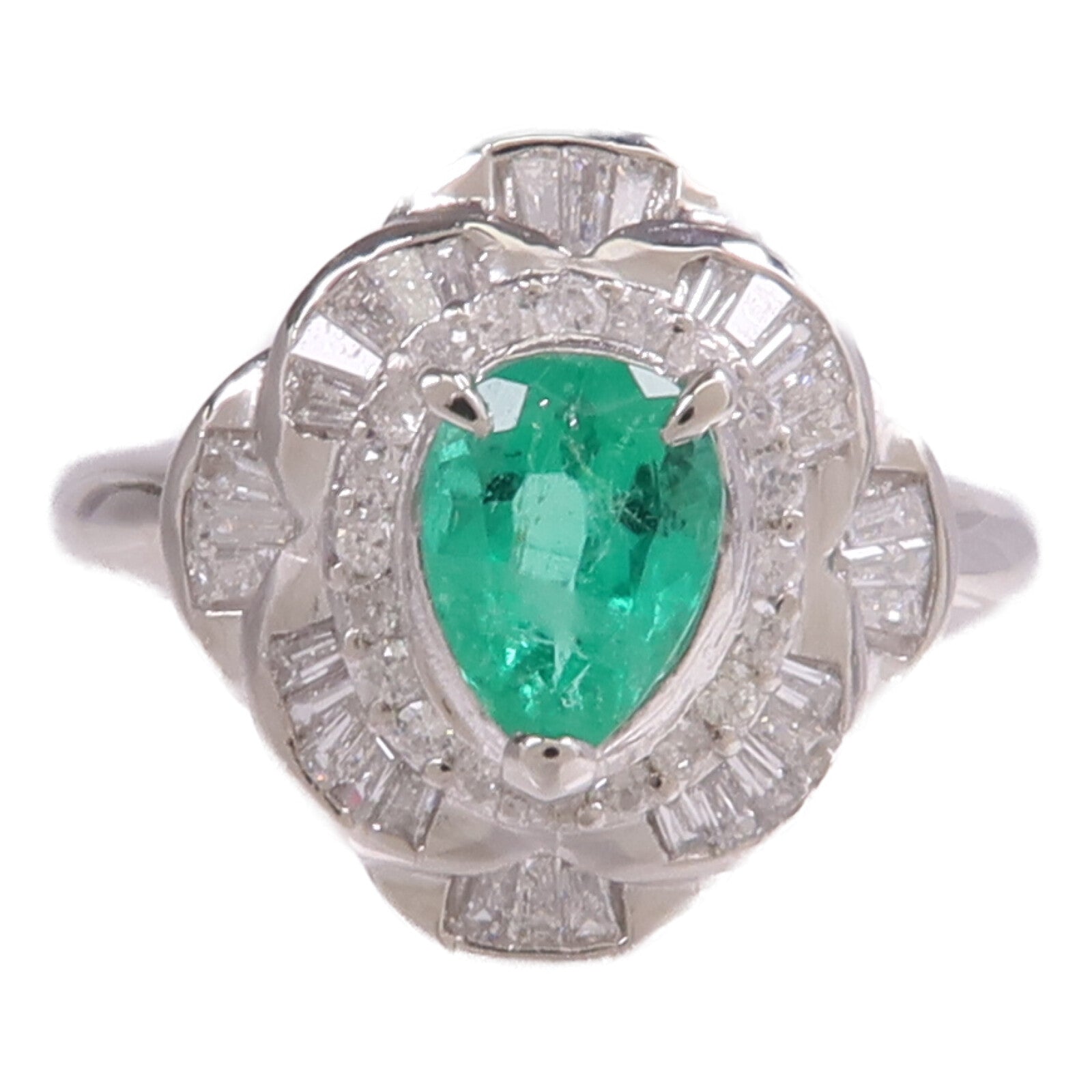 JEWELRY PT900鉑金Emerald Diamond Ring綠寶石/鑽石戒指US#6.25