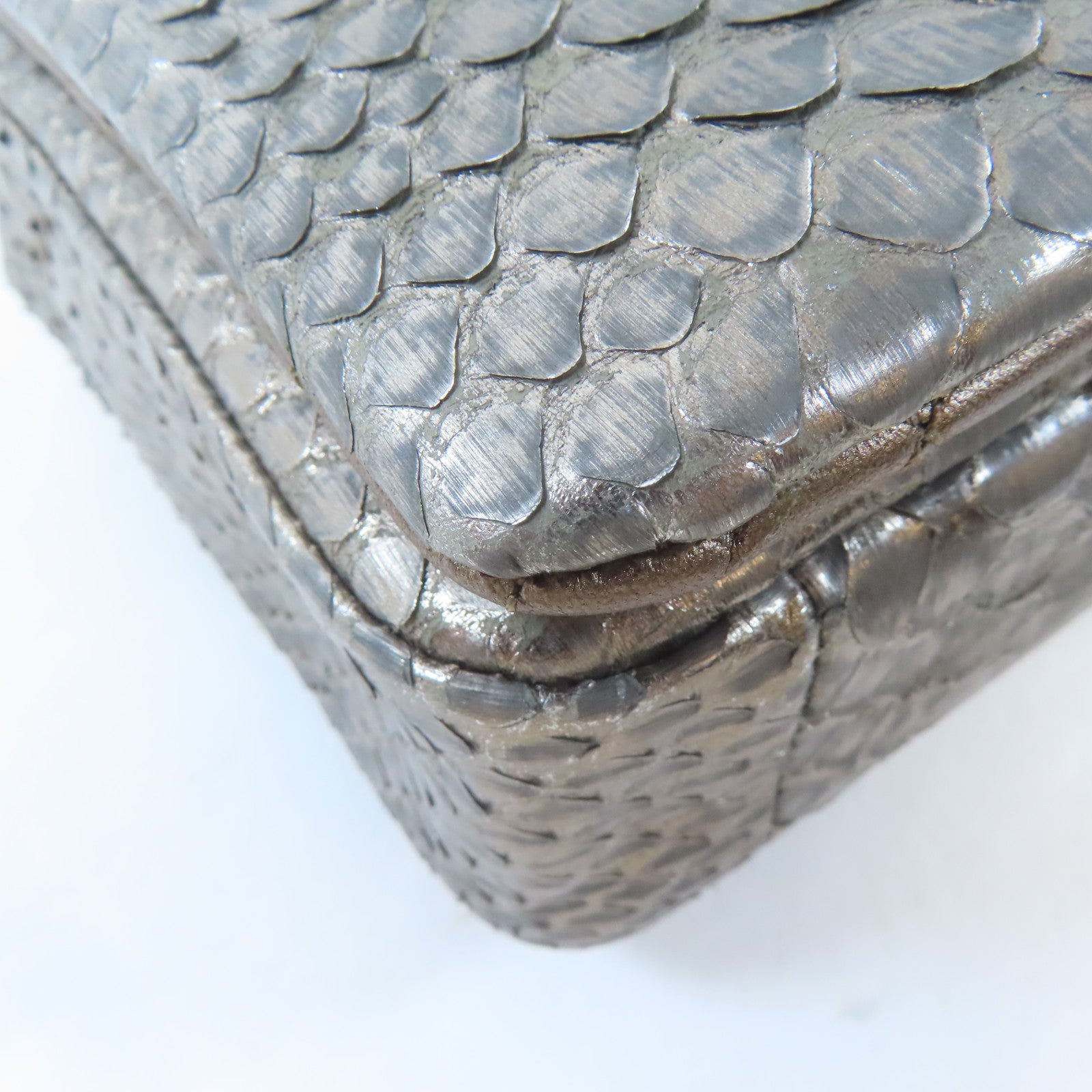 CHANEL 蛇皮皮革Chain Shoulder Bag銀扣鏈帶肩背袋銀色