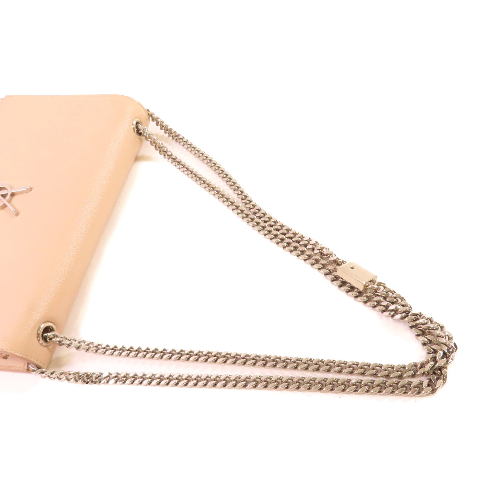 YVES SAINT LAURENT 牛皮皮革Kate Small Shoulder Bag銀扣鏈帶肩背袋杏色