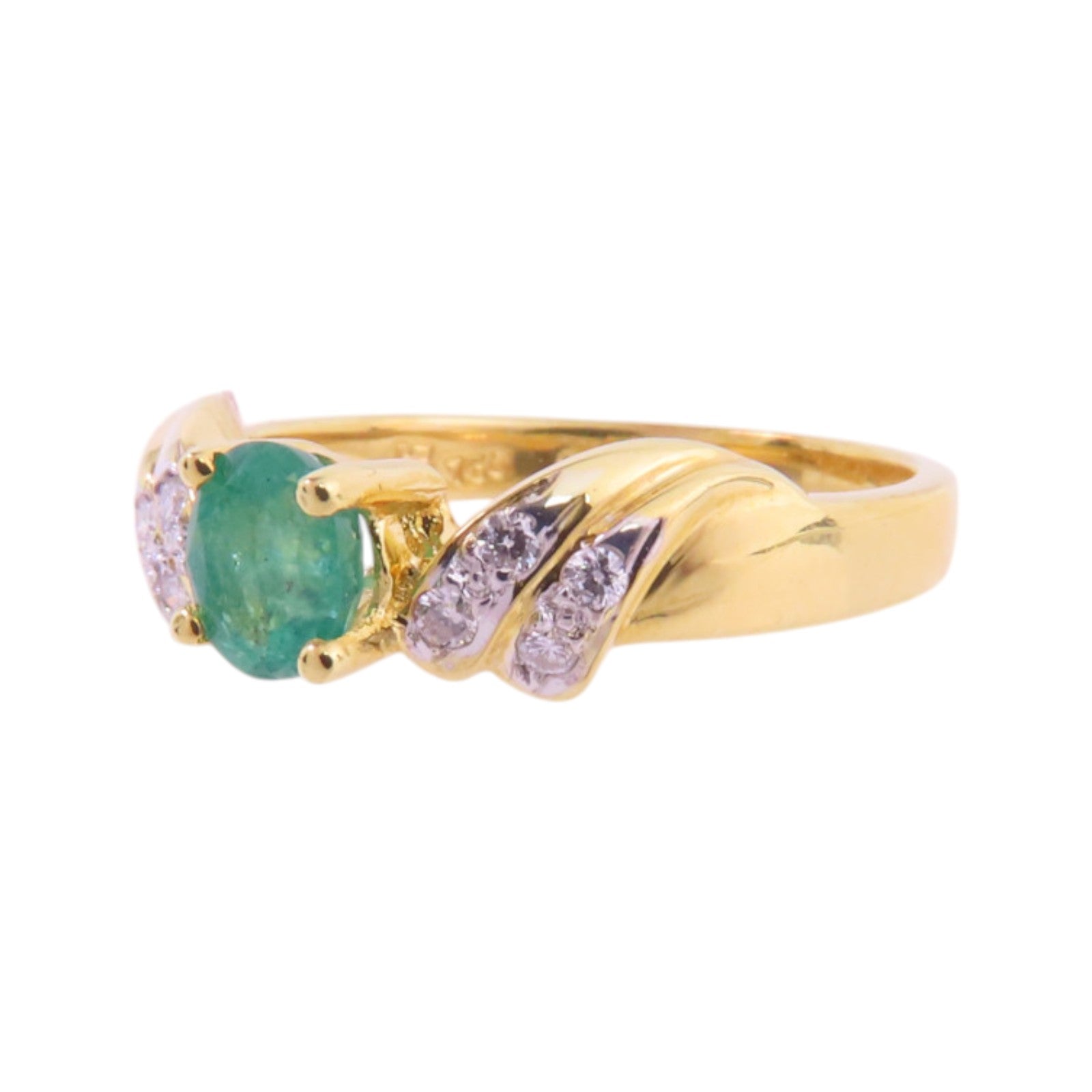 JEWELRY Emerald Diamond Ring 18K Yellow Gold US#5.5