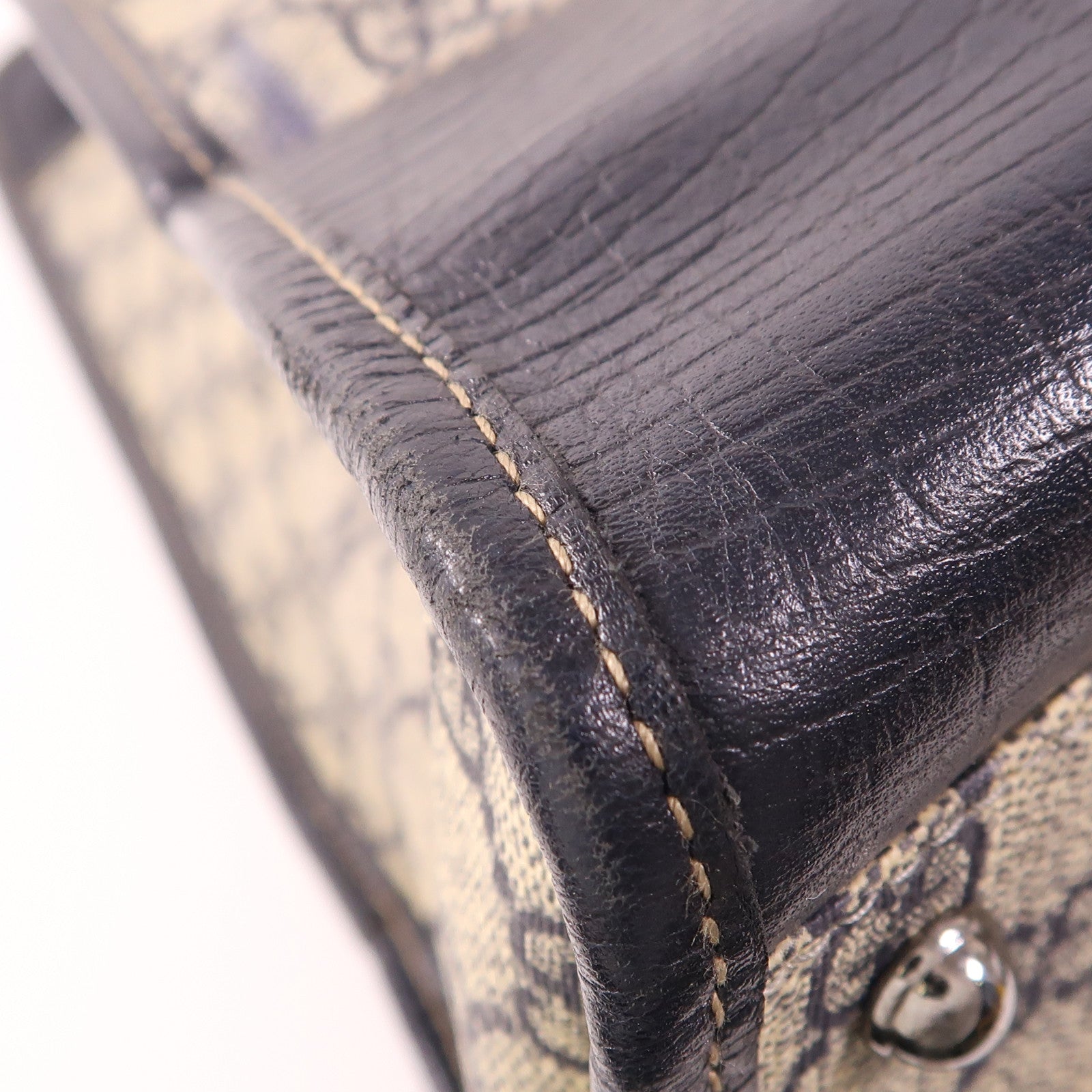 GUCCI GG SHW Tote Bag Handbag 145843 Coated Canvas Beige/Navy