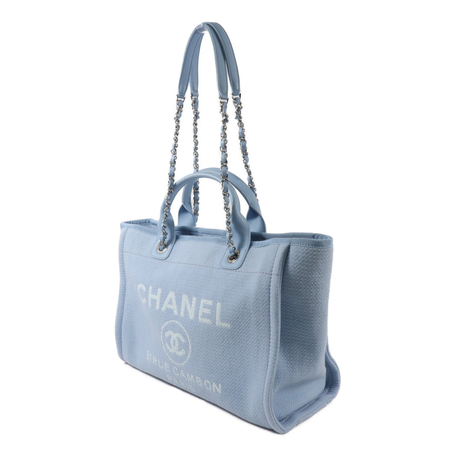 CHANEL 帆布Deauville Tote鏈帶手挽肩背兩用袋
