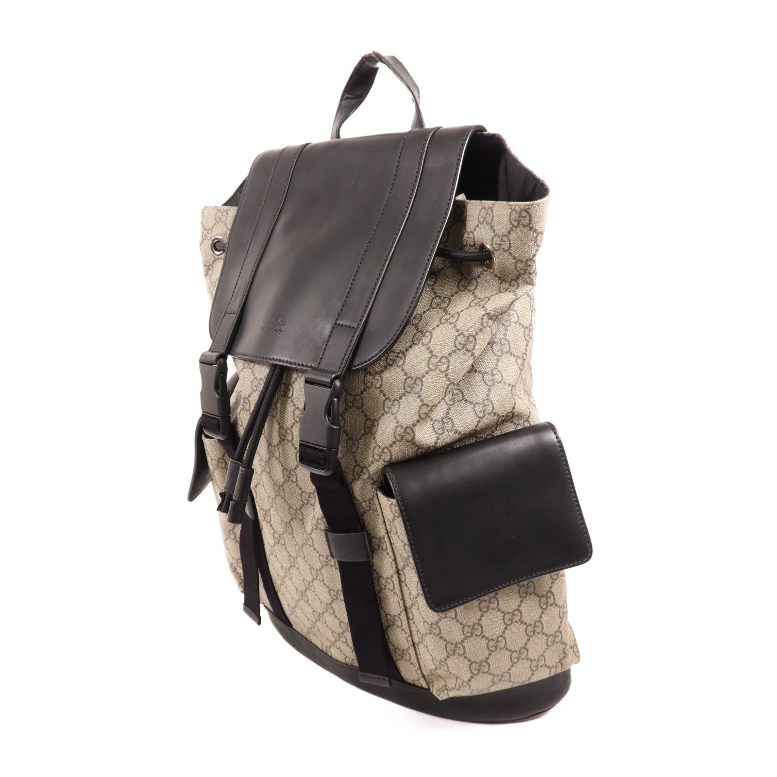 GUCCI 塗層帆布/皮革Supreme Backpack銀扣背包