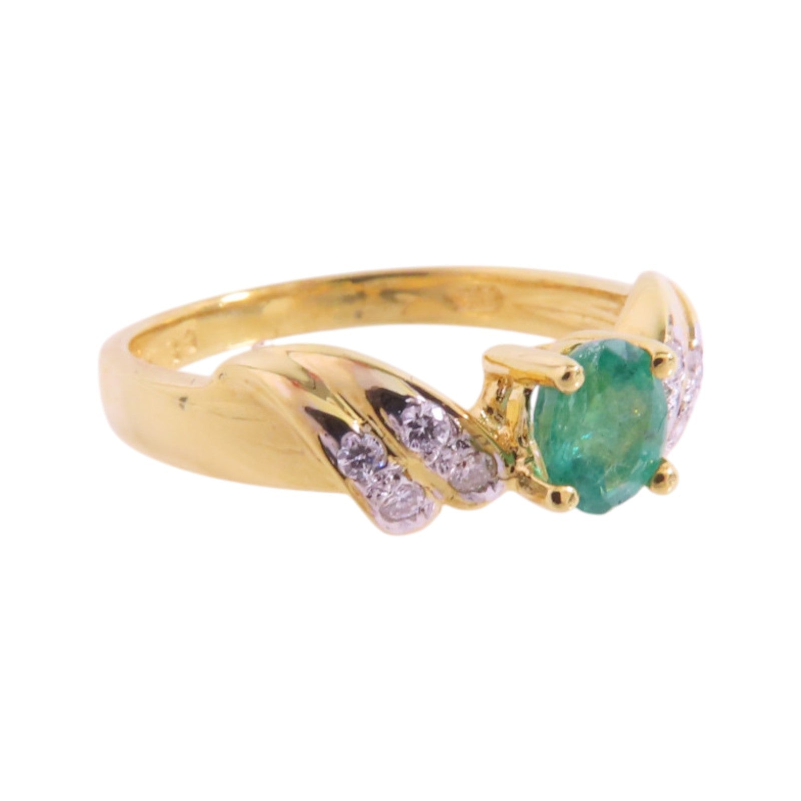 JEWELRY Emerald Diamond Ring 18K Yellow Gold US#5.5
