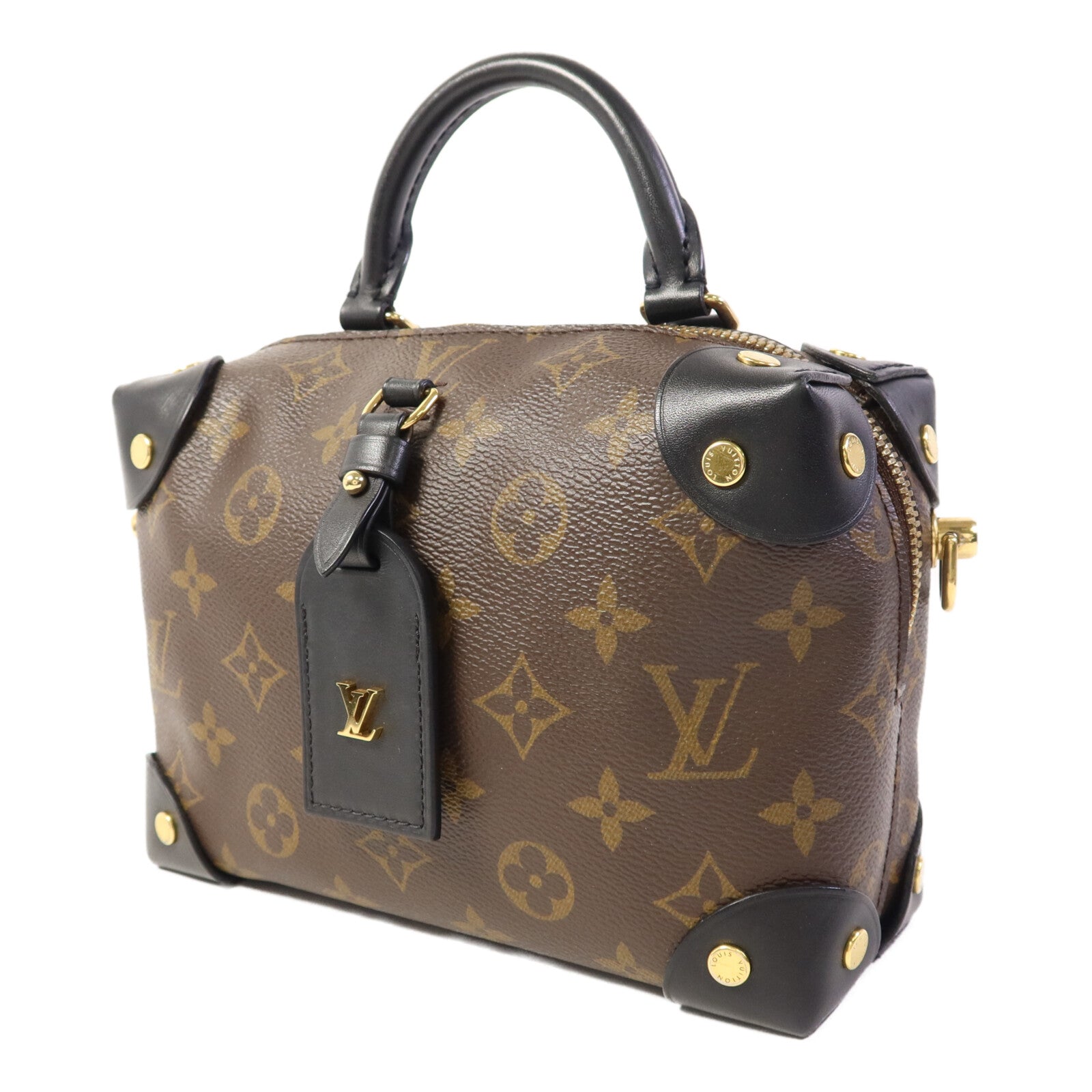 LOUIS VUITTON Monogram Petite Malle Souple金扣手挽肩背兩用袋棕色