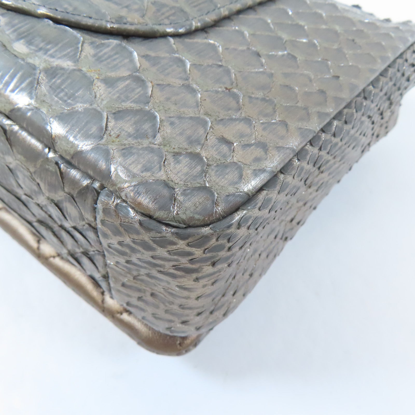 CHANEL 蛇皮皮革Chain Shoulder Bag銀扣鏈帶肩背袋銀色