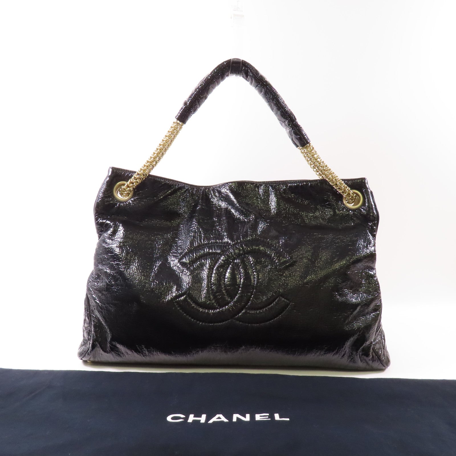 CHANEL 皮革Chain Shoulder金扣鏈帶肩背袋