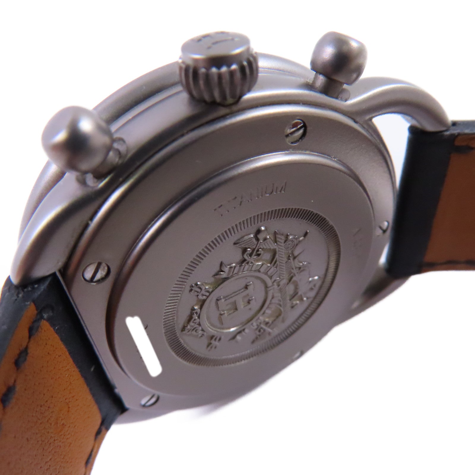 HERMES Arceau Chrono Titane Watch鈦金屬/皮帶自動機芯手錶黑色