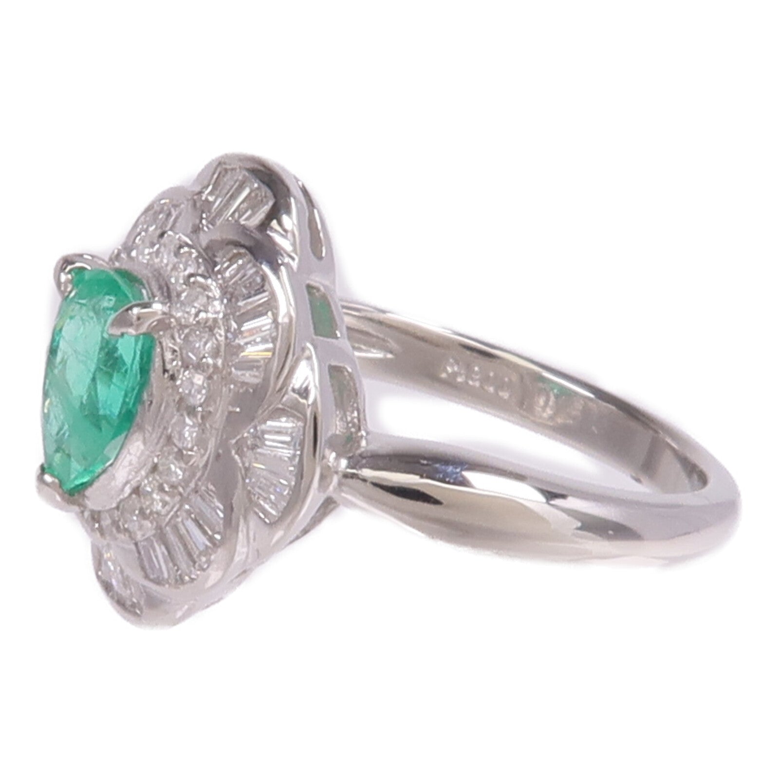 JEWELRY PT900鉑金Emerald Diamond Ring綠寶石/鑽石戒指US#6.25