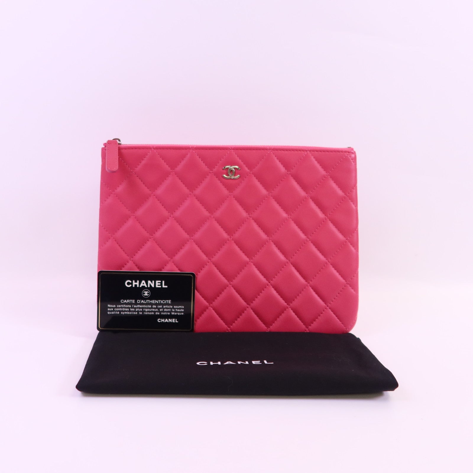 CHANEL 羊皮皮革Clutch Bag銀扣手拿包