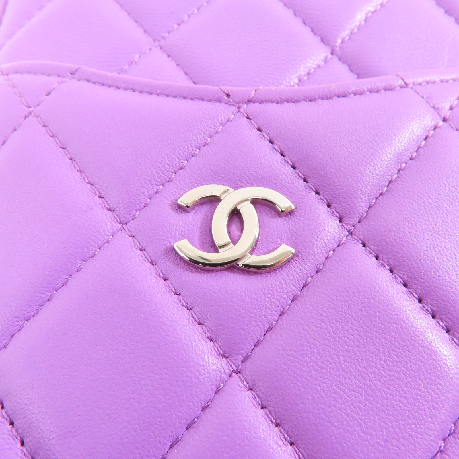 CHANEL 菱格羊皮皮革Clutch Bag金扣手拿包紫色