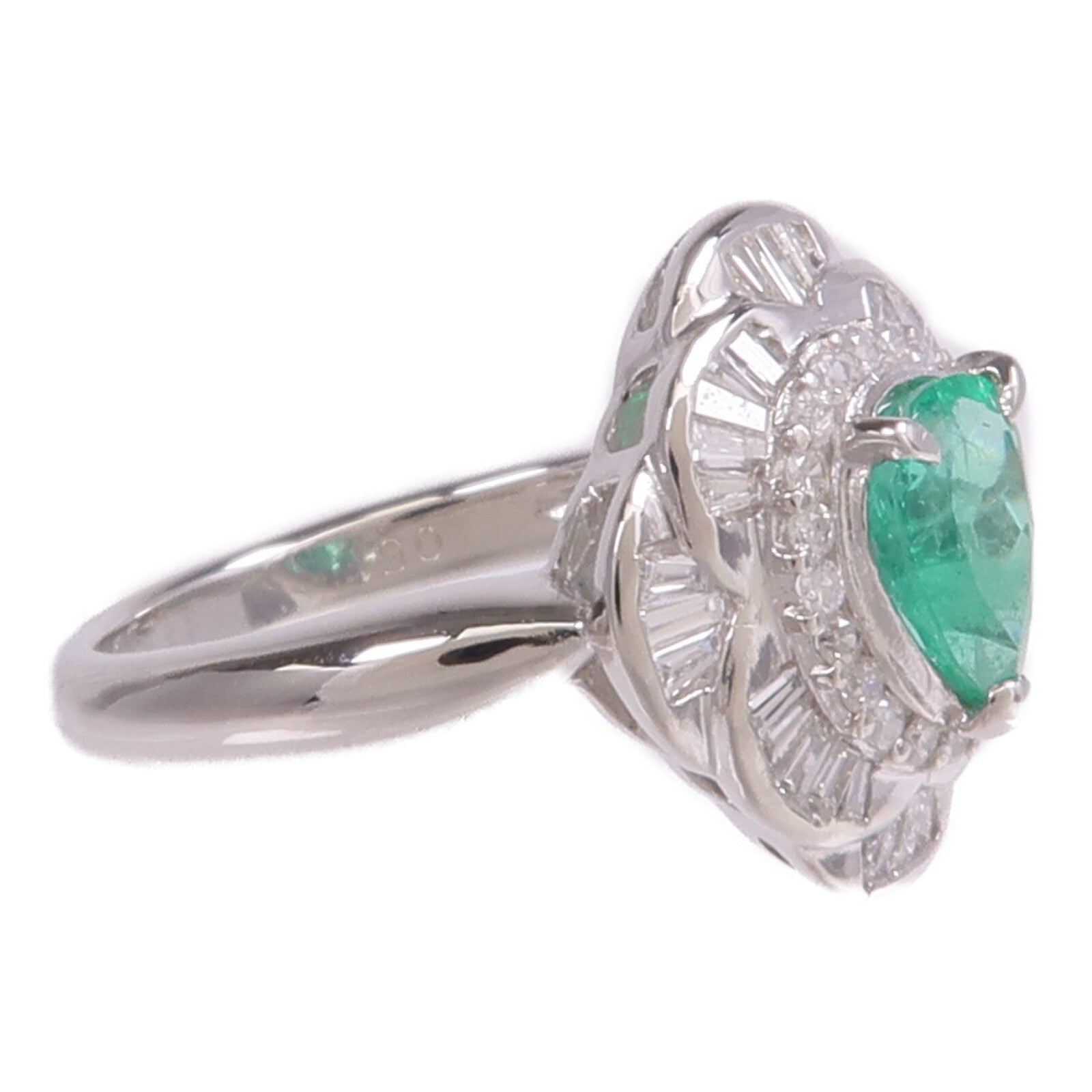 JEWELRY PT900鉑金Emerald Diamond Ring綠寶石/鑽石戒指US#6.25