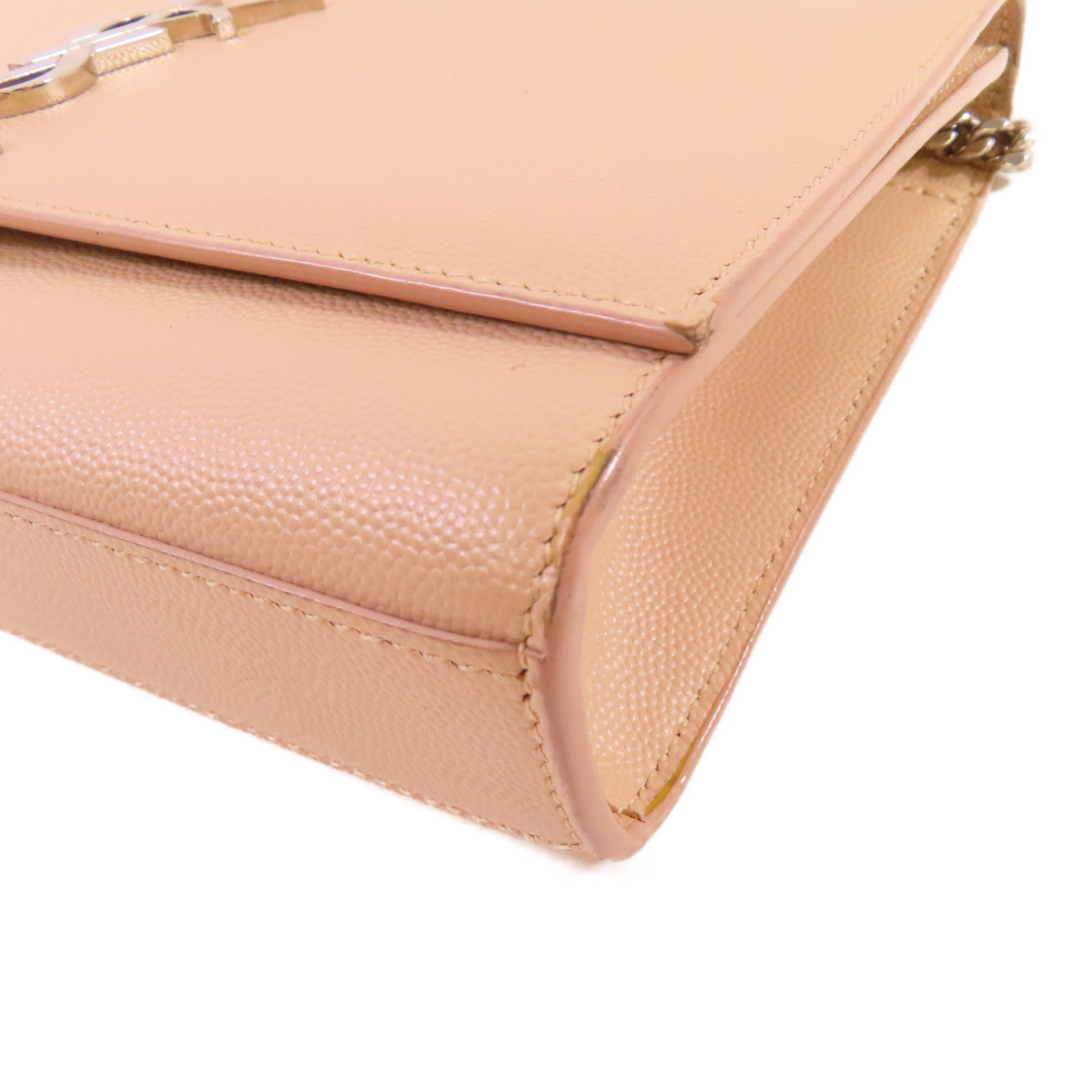 YVES SAINT LAURENT 牛皮皮革Kate Small Shoulder Bag銀扣鏈帶肩背袋杏色
