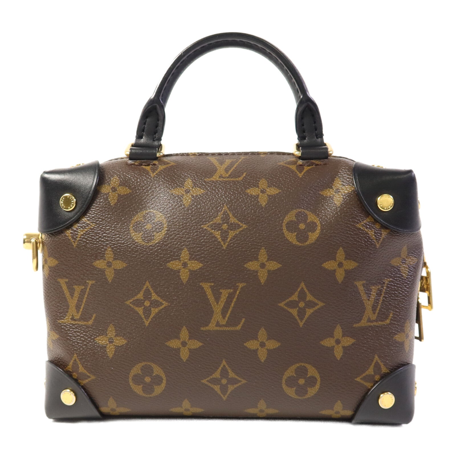 LOUIS VUITTON Monogram Petite Malle Souple金扣手挽肩背兩用袋棕色