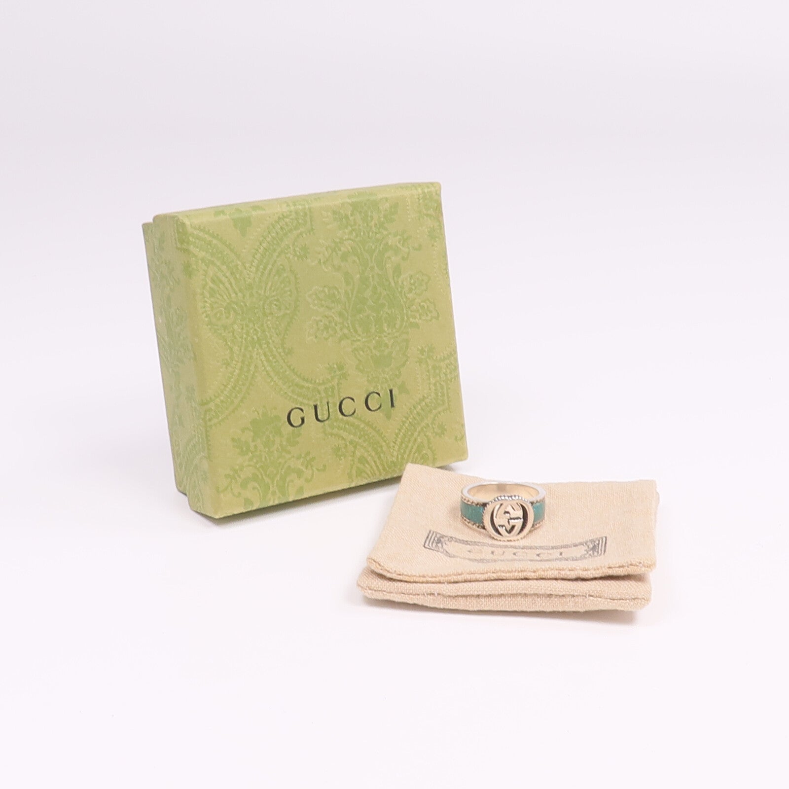 GUCCI 925純銀/琺瑯Interlocking G Ring戒指Gucci#22/US#9.75