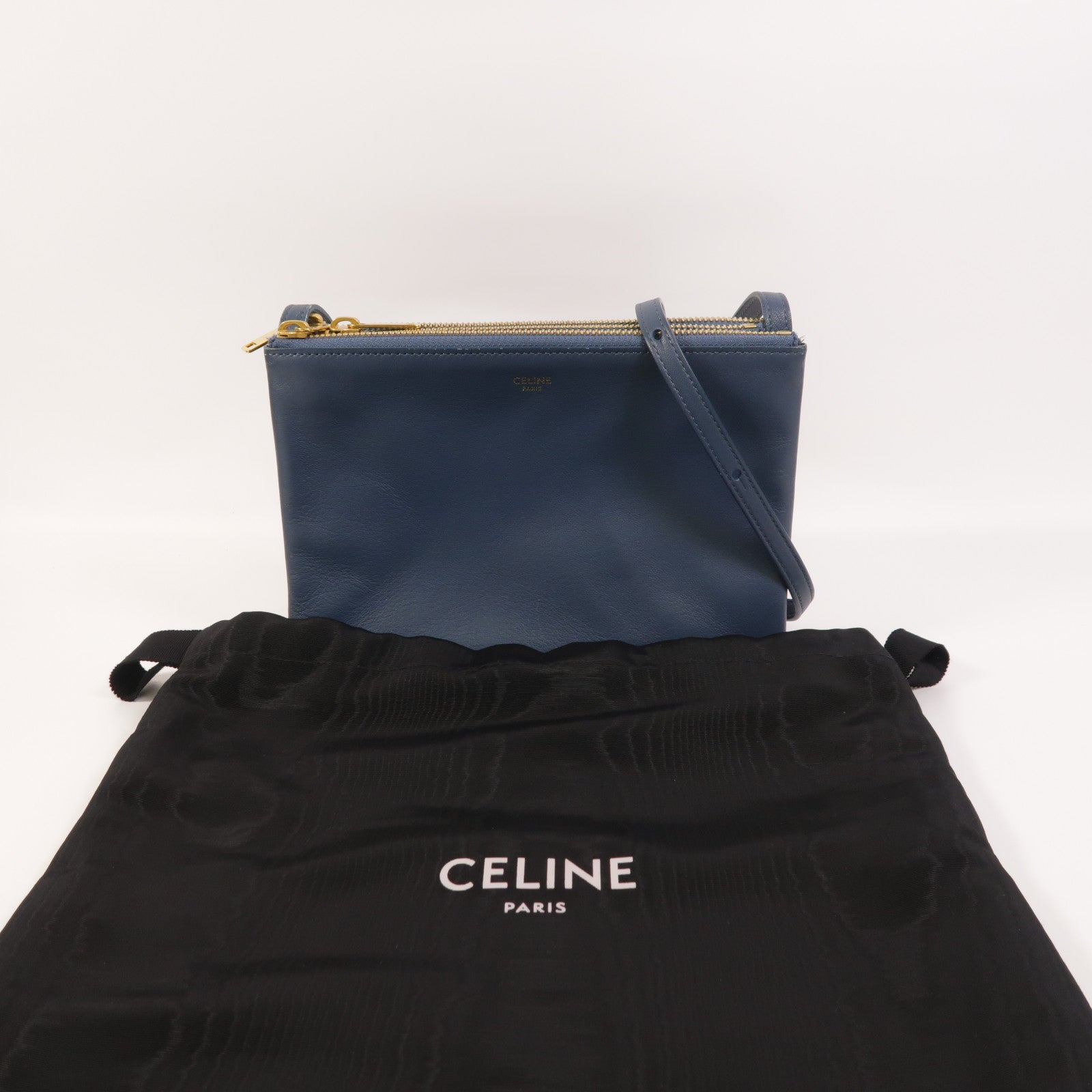CELINE 羊皮皮革Trio金扣肩背袋