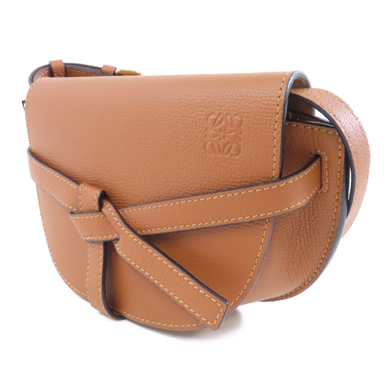 LOEWE 牛皮皮革Mini Gate金扣肩背袋棕色