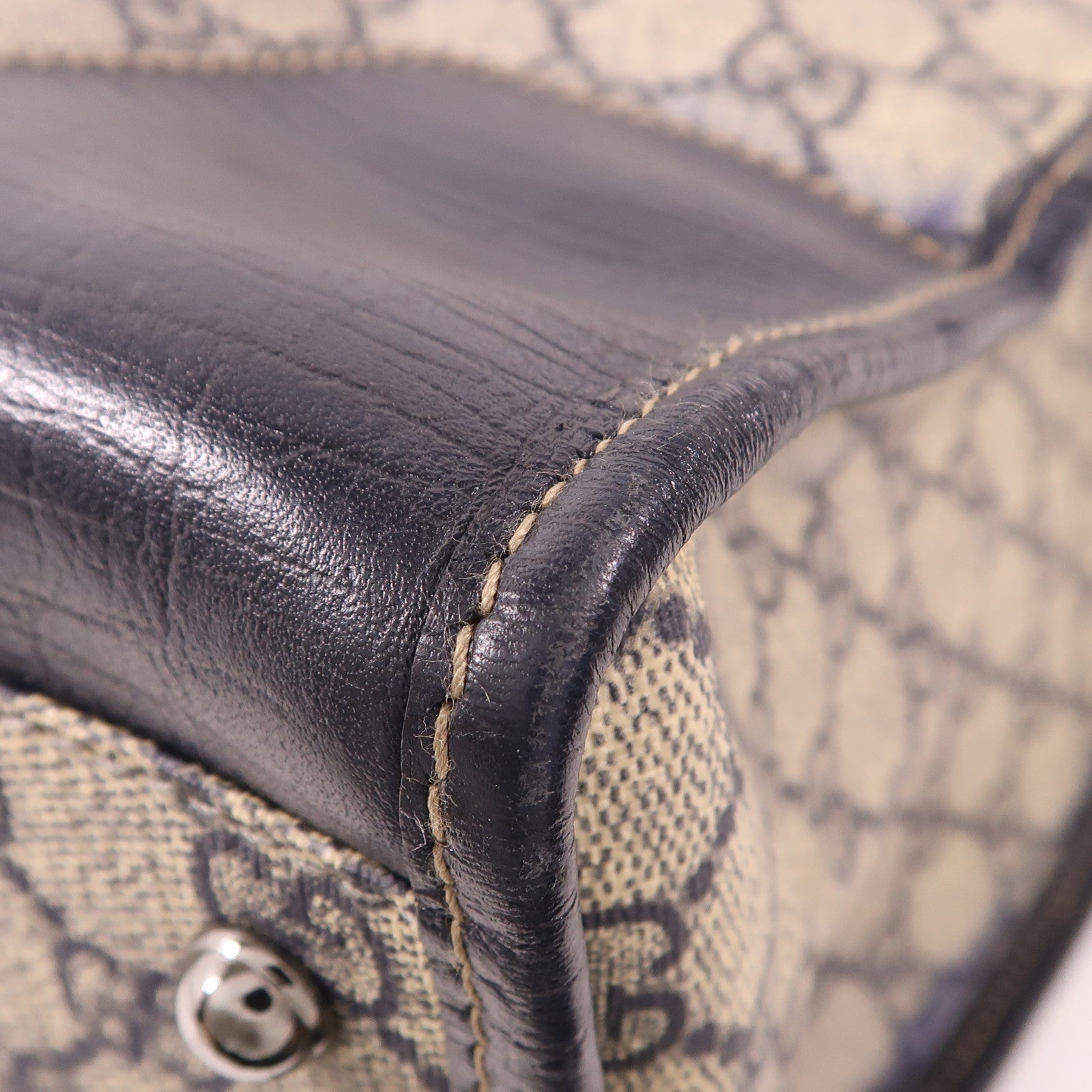 GUCCI GG SHW Tote Bag Handbag 145843 Coated Canvas Beige/Navy