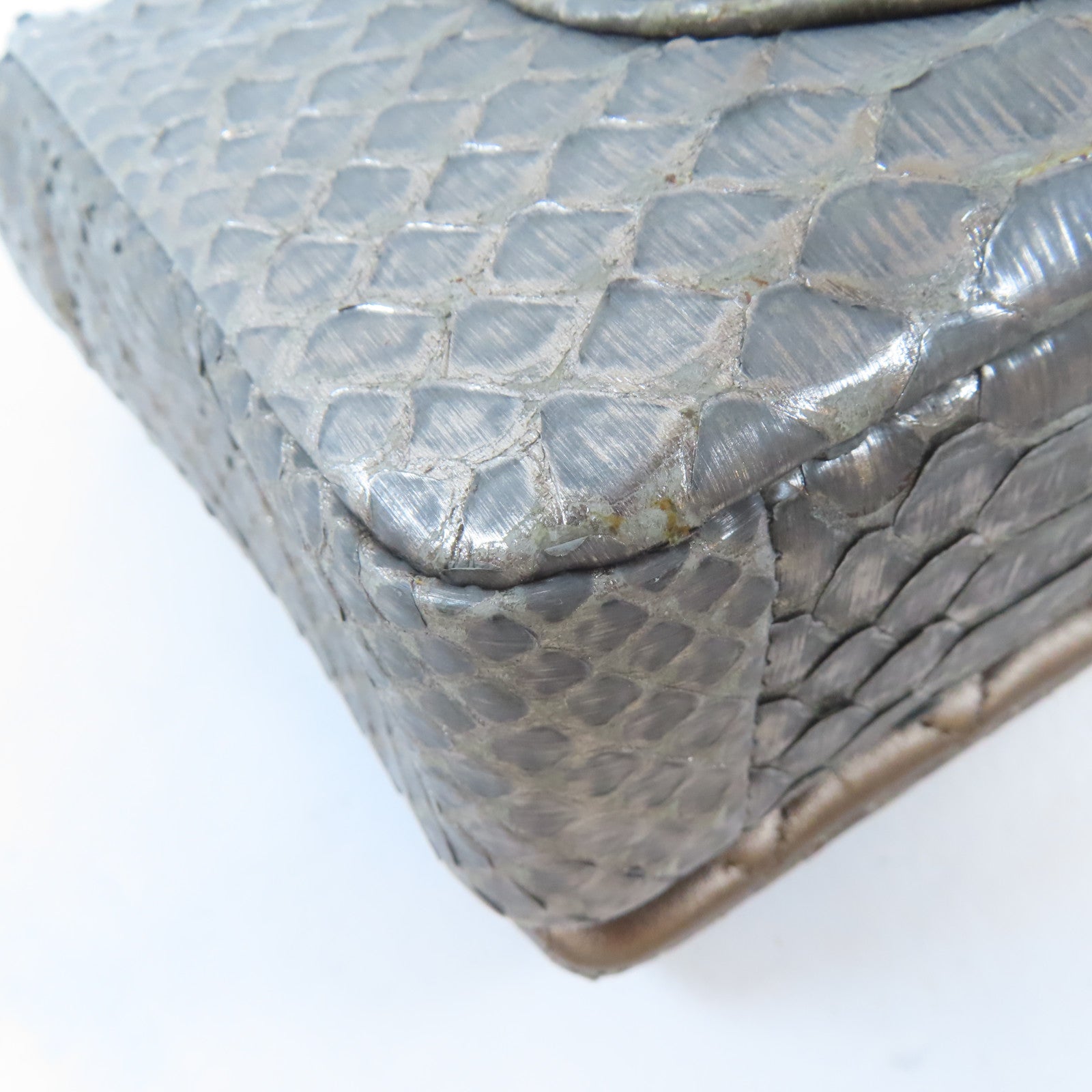 CHANEL 蛇皮皮革Chain Shoulder Bag銀扣鏈帶肩背袋銀色