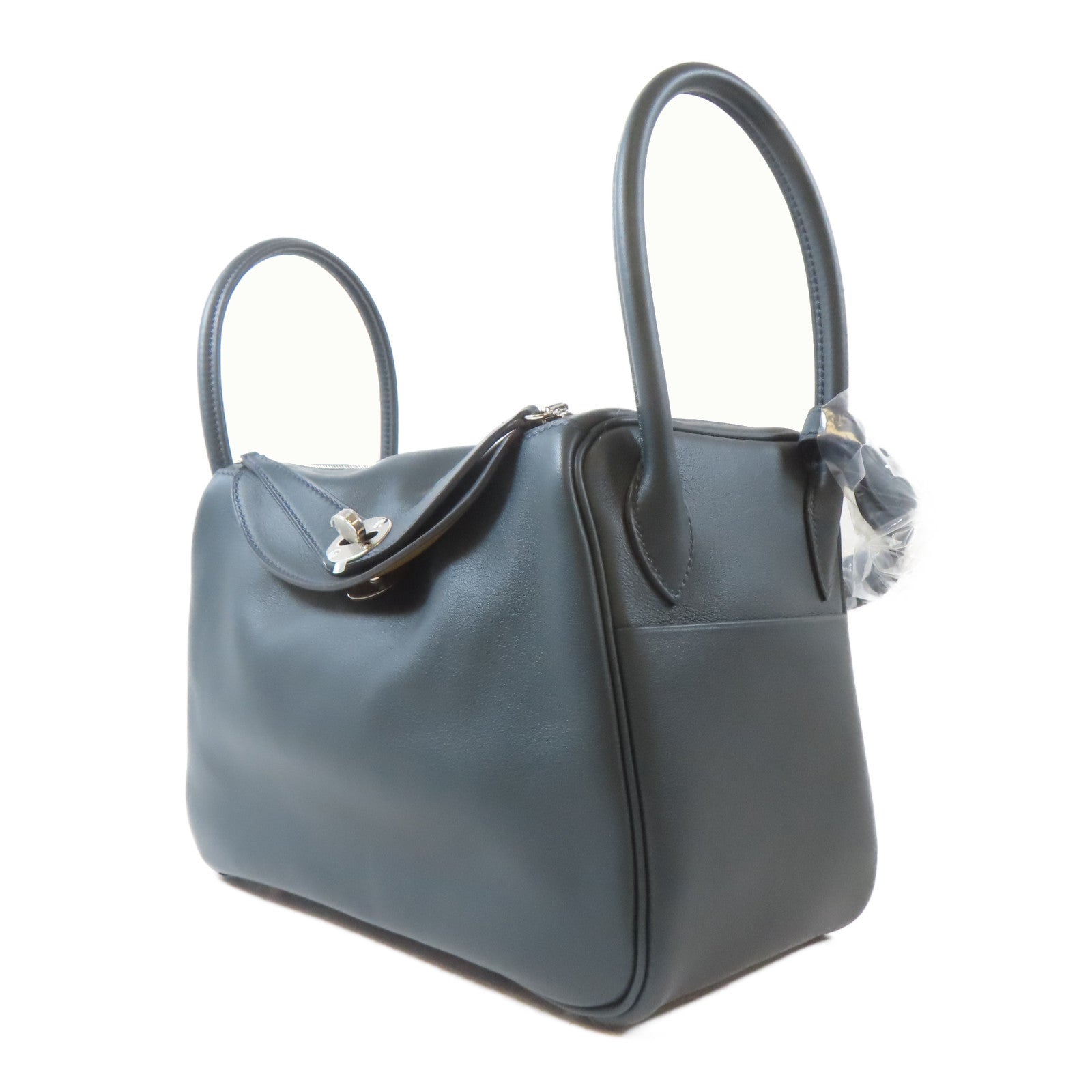 HERMES Swift皮革Lindy 26銀扣肩背袋Bleu Indigo/深綠色