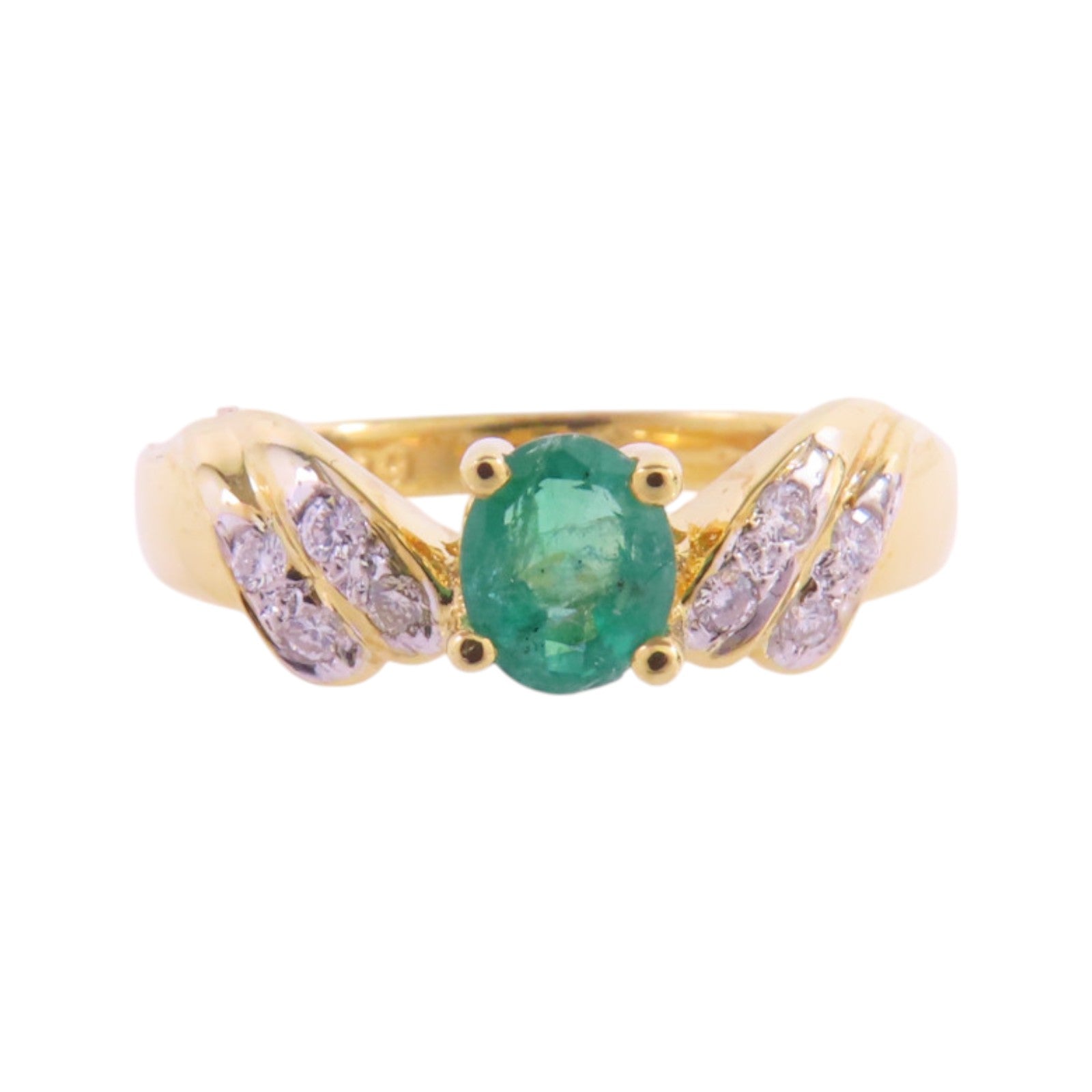 JEWELRY Emerald Diamond Ring 18K Yellow Gold US#5.5