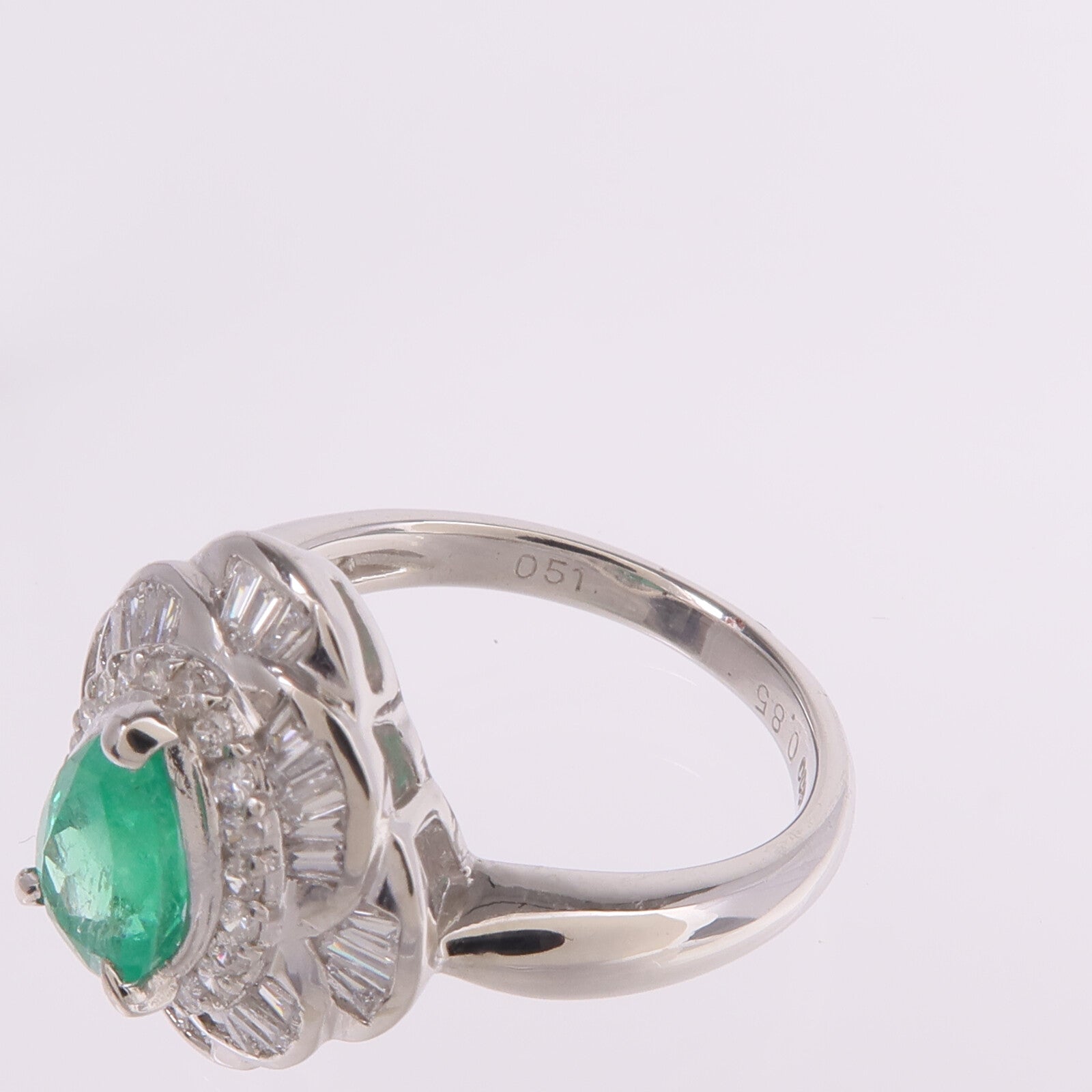 JEWELRY PT900鉑金Emerald Diamond Ring綠寶石/鑽石戒指US#6.25