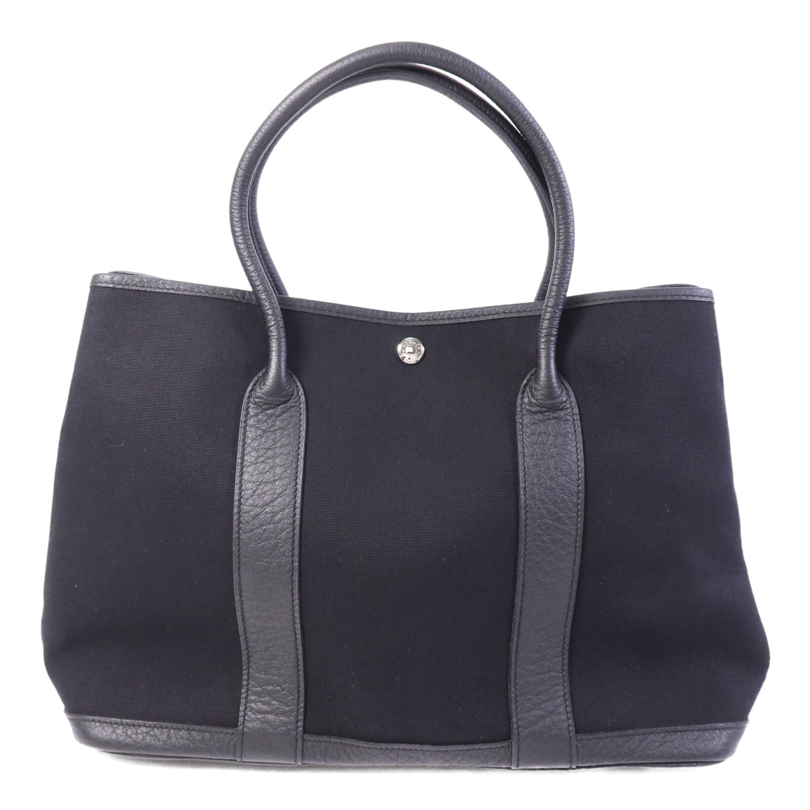 HERMES 帆布GardenParty PM銀扣手挽袋