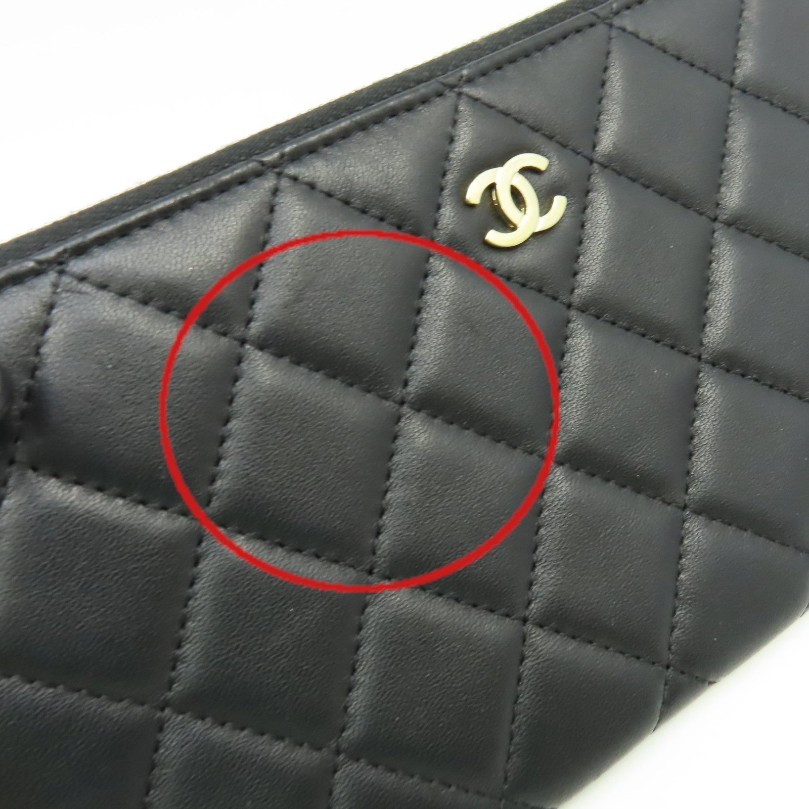 CHANEL 菱格羊皮批皮革Pouch Wallet金扣長錢包黑色