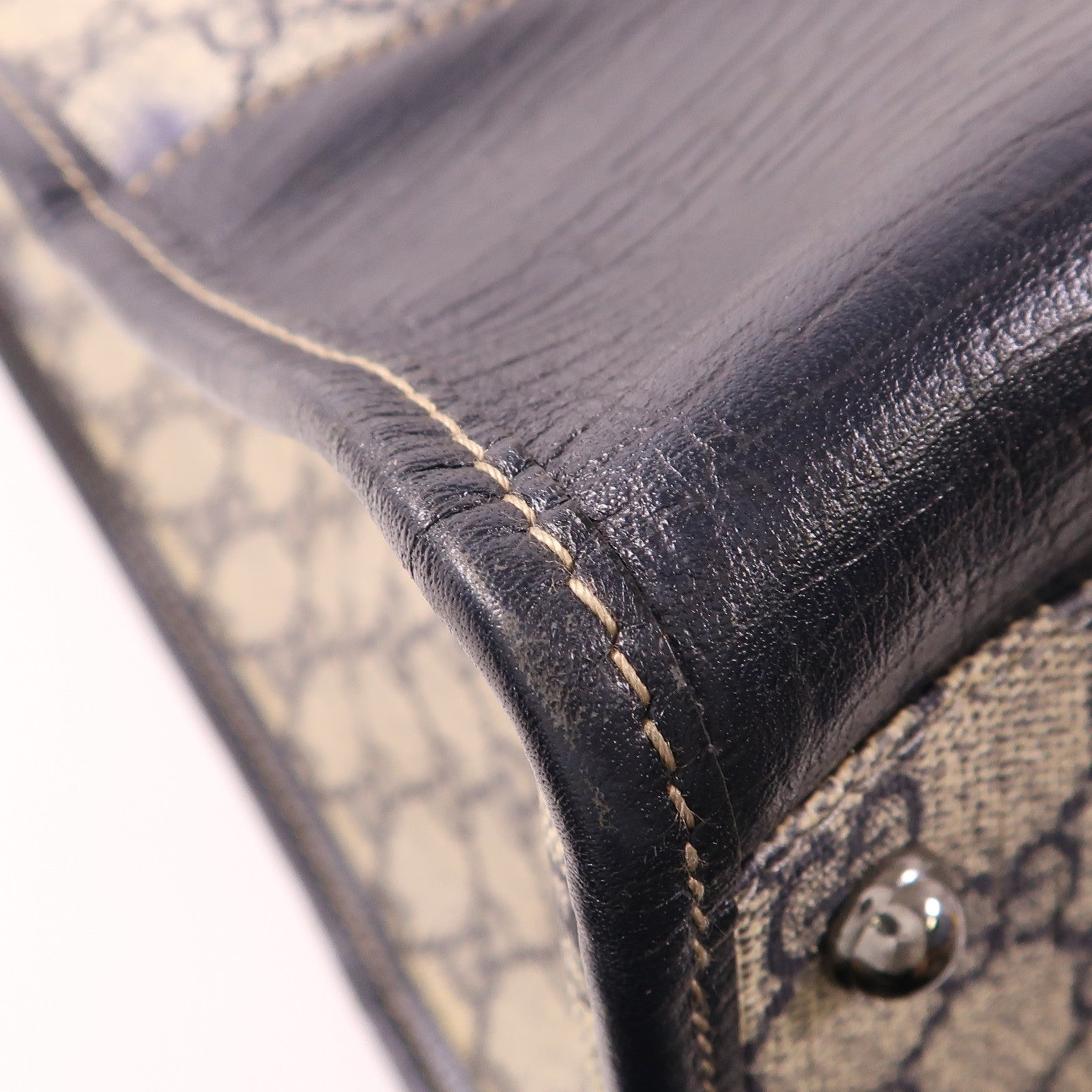 GUCCI GG SHW Tote Bag Handbag 145843 Coated Canvas Beige/Navy