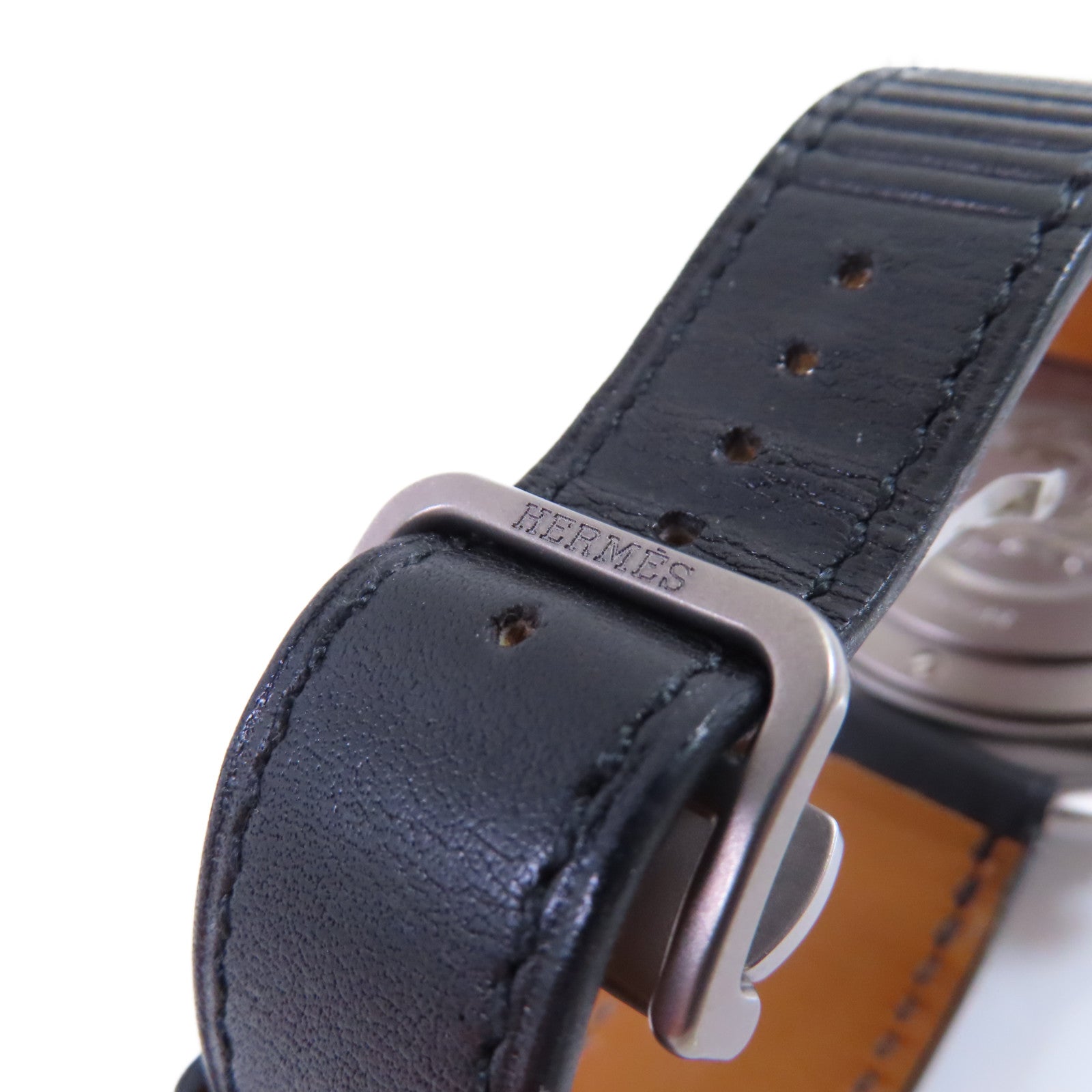 HERMES Arceau Chrono Titane Watch鈦金屬/皮帶自動機芯手錶黑色