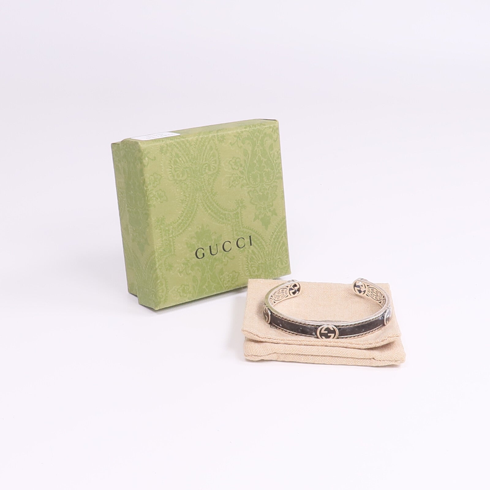 GUCCI 925純銀/琺瑯Interlocking G Cuff手鐲