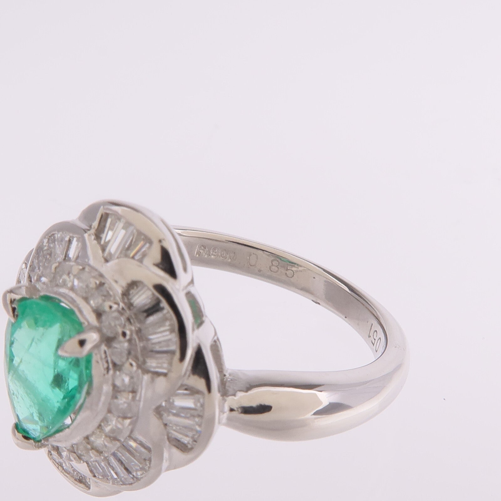 JEWELRY PT900鉑金Emerald Diamond Ring綠寶石/鑽石戒指US#6.25