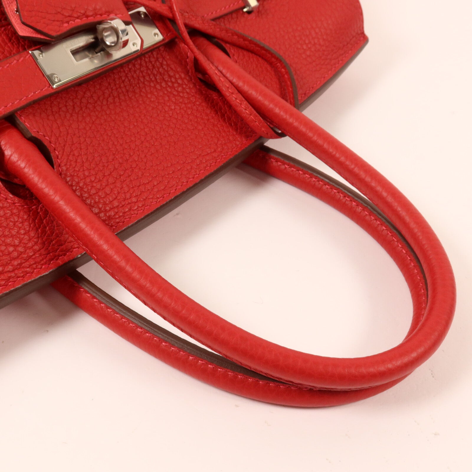 HERMES Clemence皮革Birkin 30手挽袋Rouge Casaque