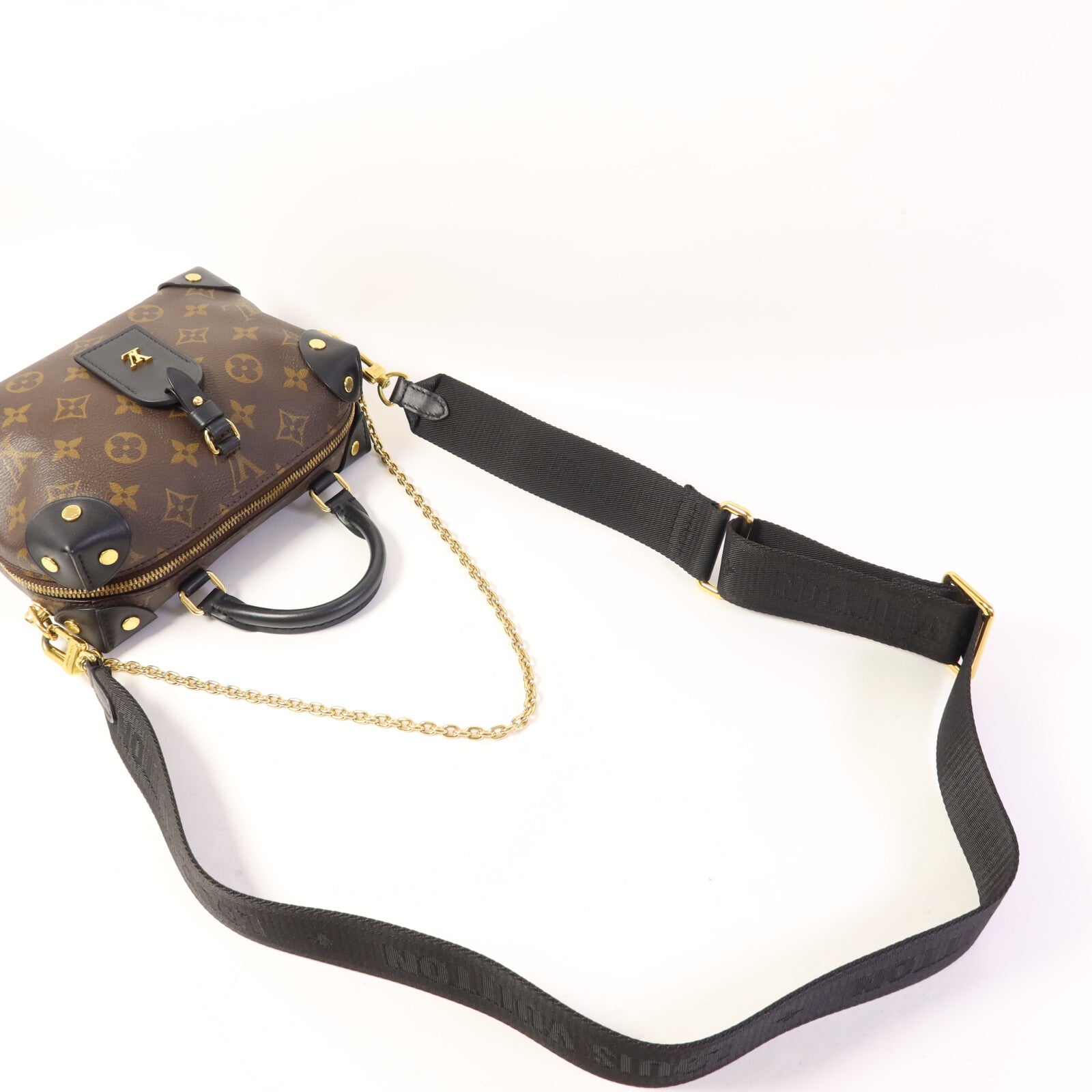 LOUIS VUITTON Monogram Petite Malle Souple金扣手挽肩背兩用袋棕色