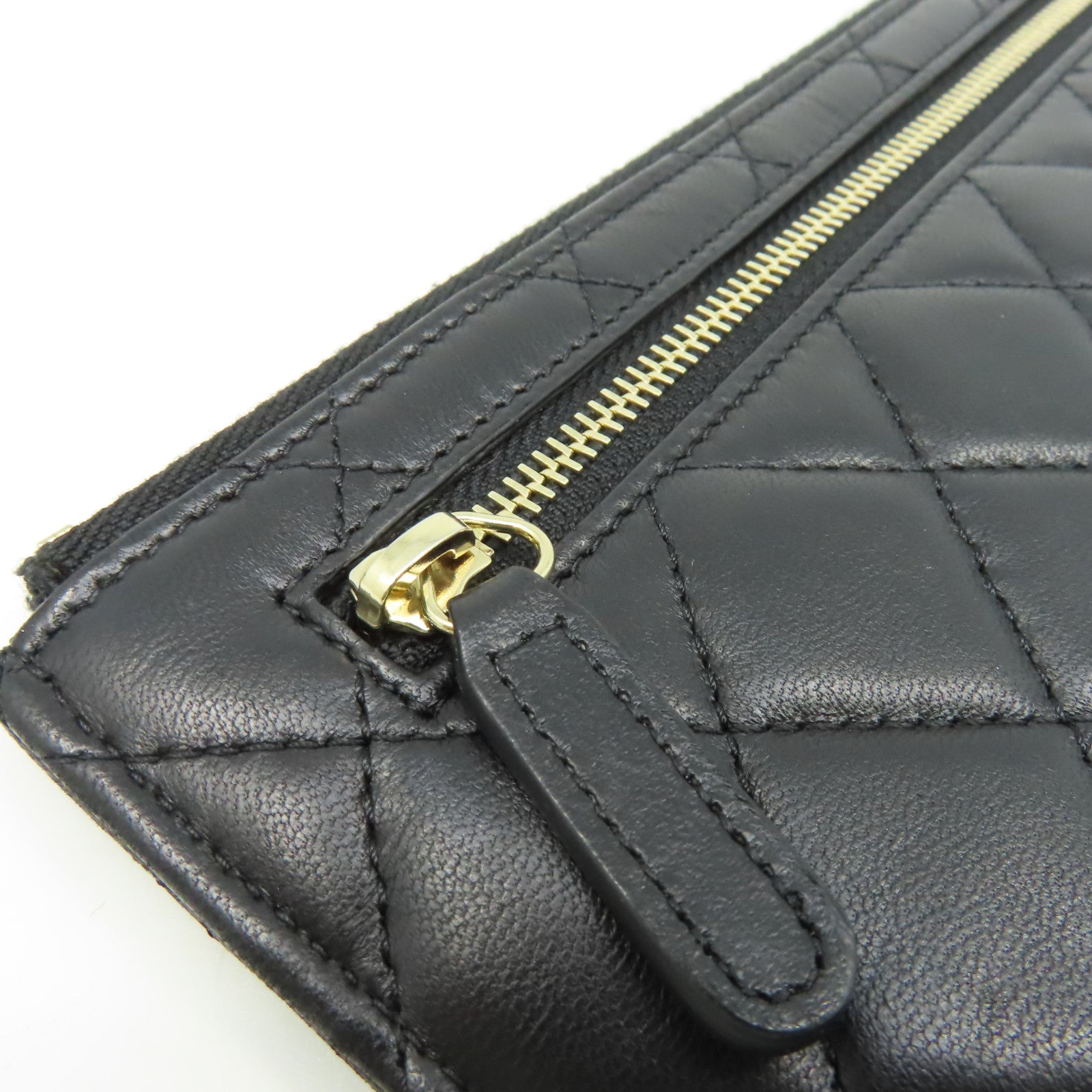 CHANEL 菱格羊皮批皮革Pouch Wallet金扣長錢包黑色