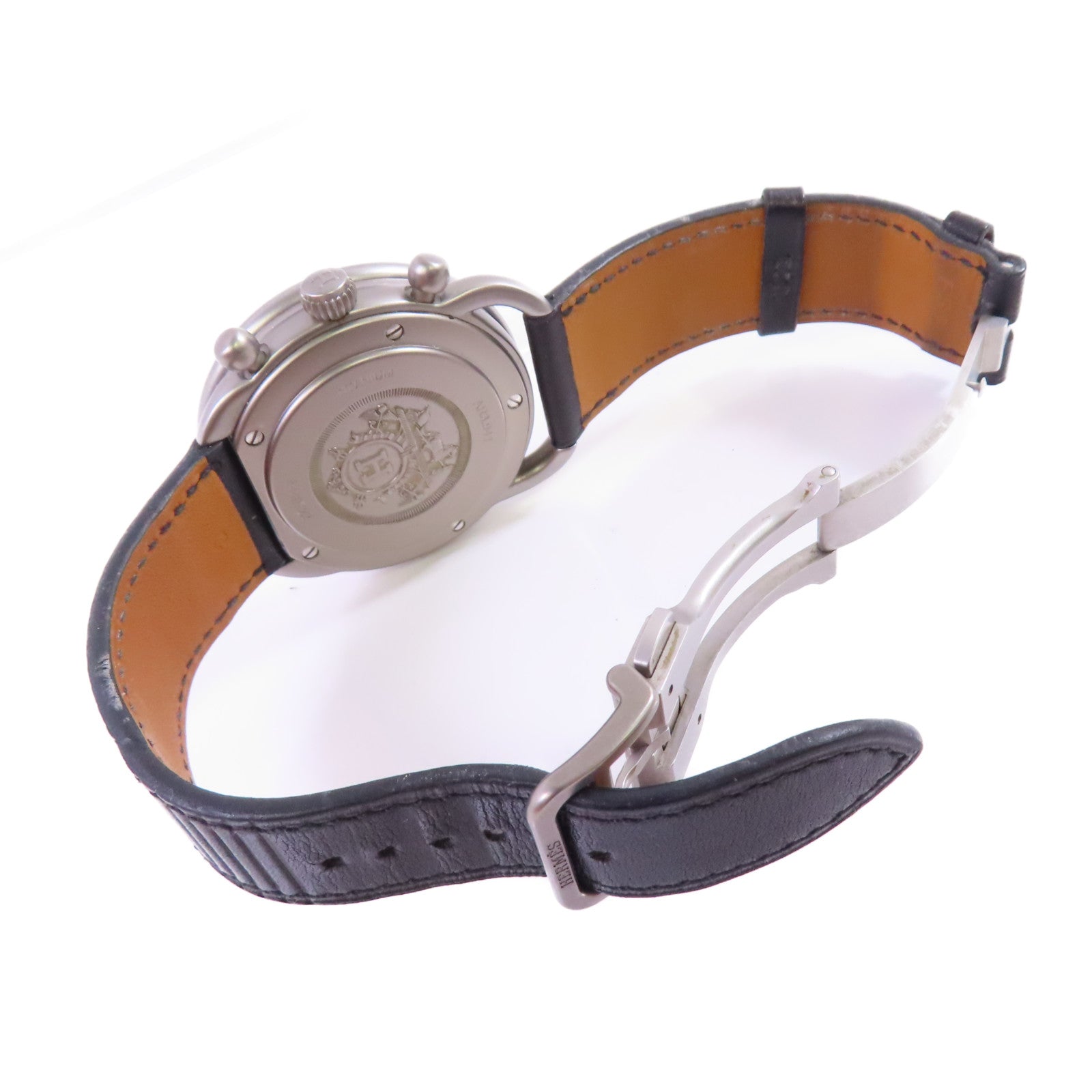 HERMES Arceau Chrono Titane Watch鈦金屬/皮帶自動機芯手錶黑色
