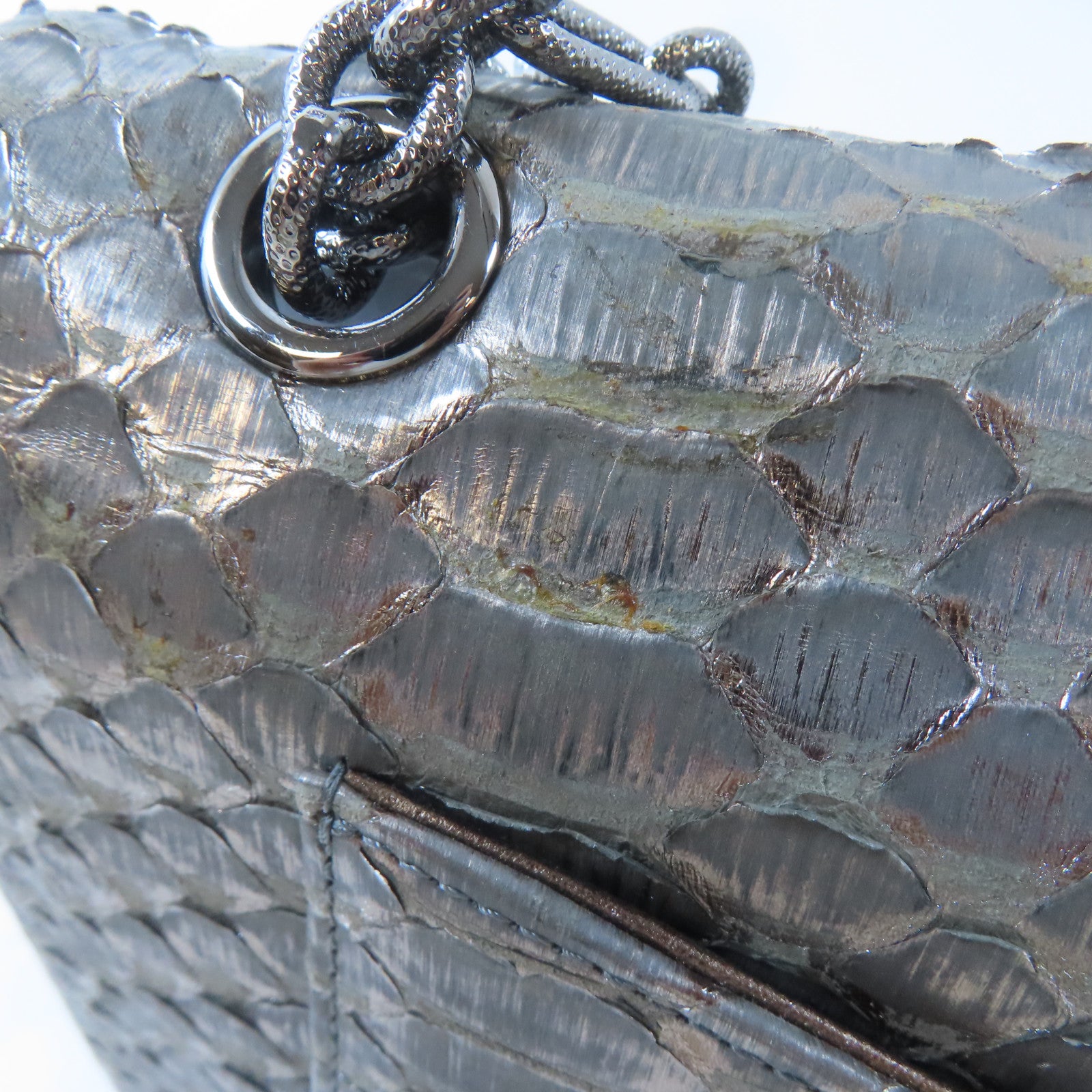 CHANEL 蛇皮皮革Chain Shoulder Bag銀扣鏈帶肩背袋銀色