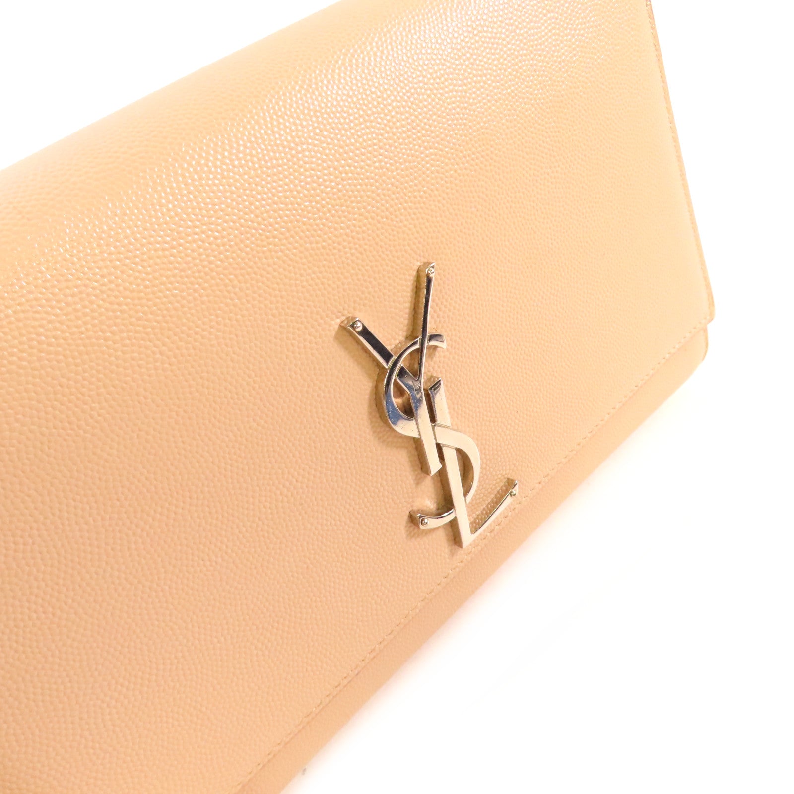 YVES SAINT LAURENT 牛皮皮革Kate Small Shoulder Bag銀扣鏈帶肩背袋杏色